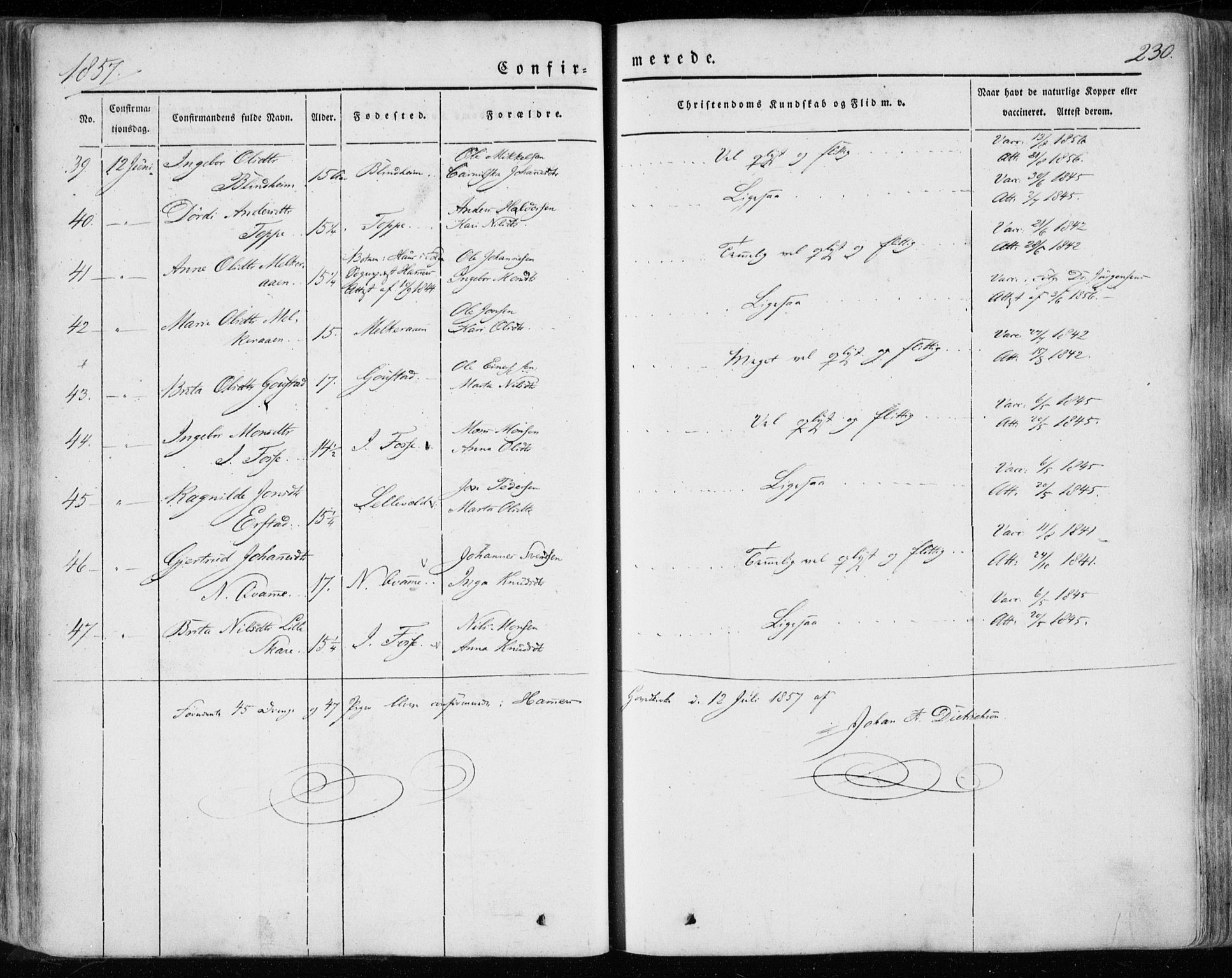 Hamre sokneprestembete, AV/SAB-A-75501/H/Ha/Haa/Haaa/L0013: Parish register (official) no. A 13, 1846-1857, p. 230