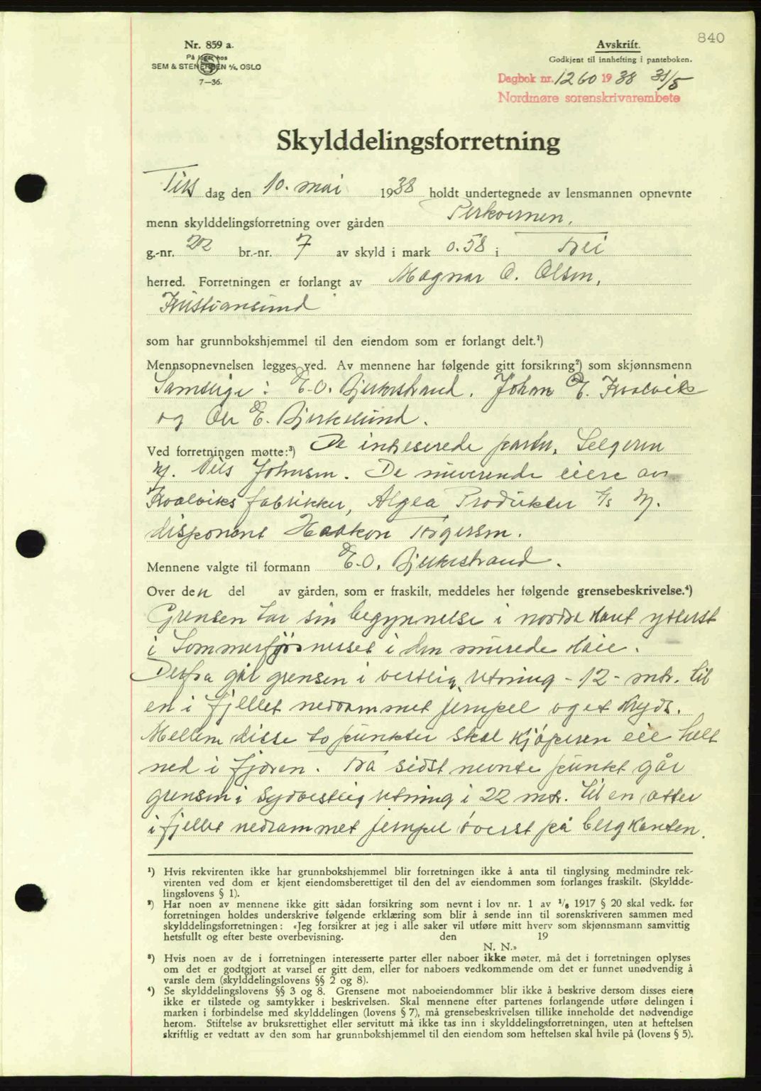 Nordmøre sorenskriveri, AV/SAT-A-4132/1/2/2Ca: Mortgage book no. A83, 1938-1938, Diary no: : 1260/1938