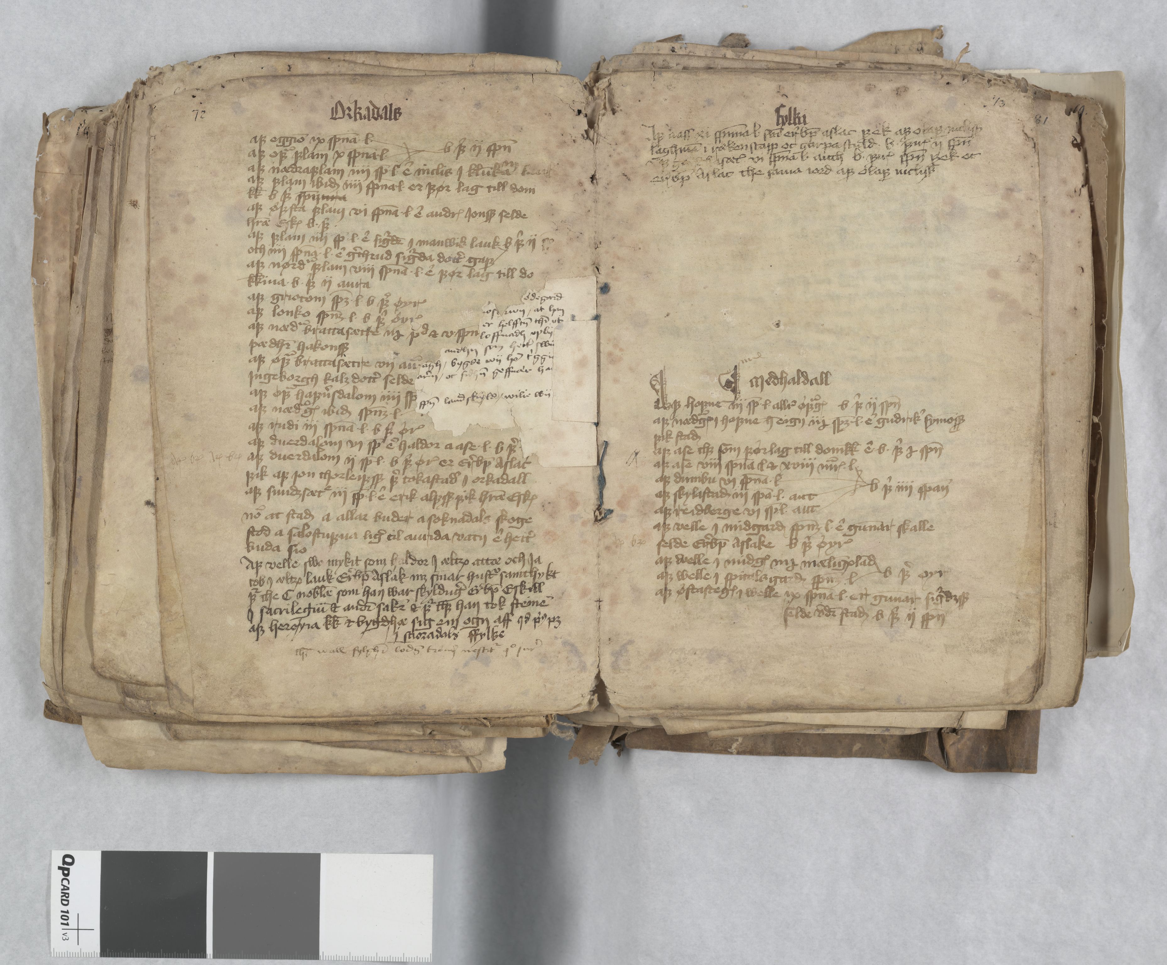Riksarkivets diplomsamling, AV/RA-EA-5965/F13/F13c/L0001a/0001: NRA dipl. München papir, nr. 4292 Aslak Bolts jordebok. / 4292: Aslak Bolts jordebok, 1430-1439, p. 72-73