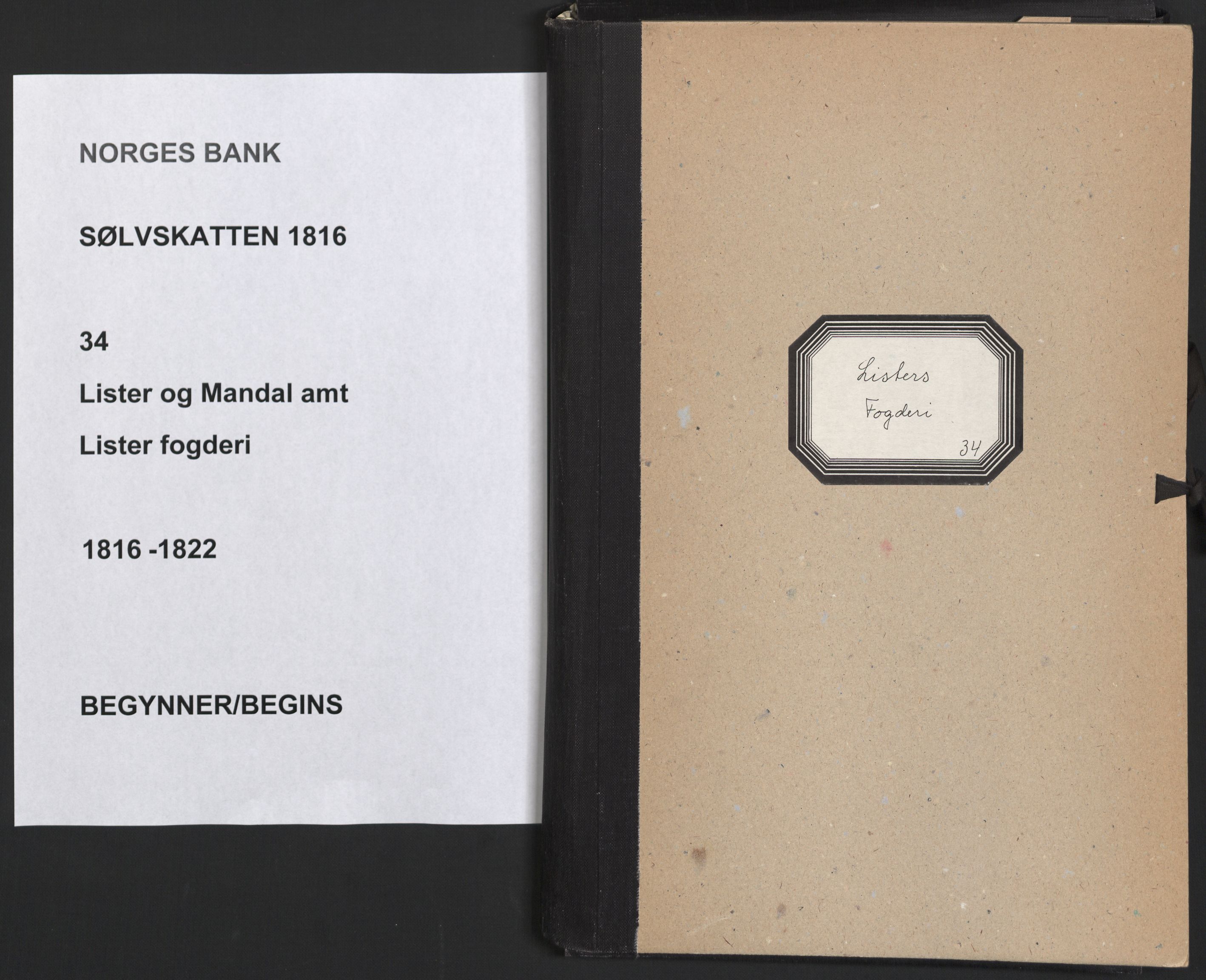 Sølvskatten 1816, NOBA/SOLVSKATTEN/A/L0032: Bind 34: Lister fogderi, 1816-1822, p. 1