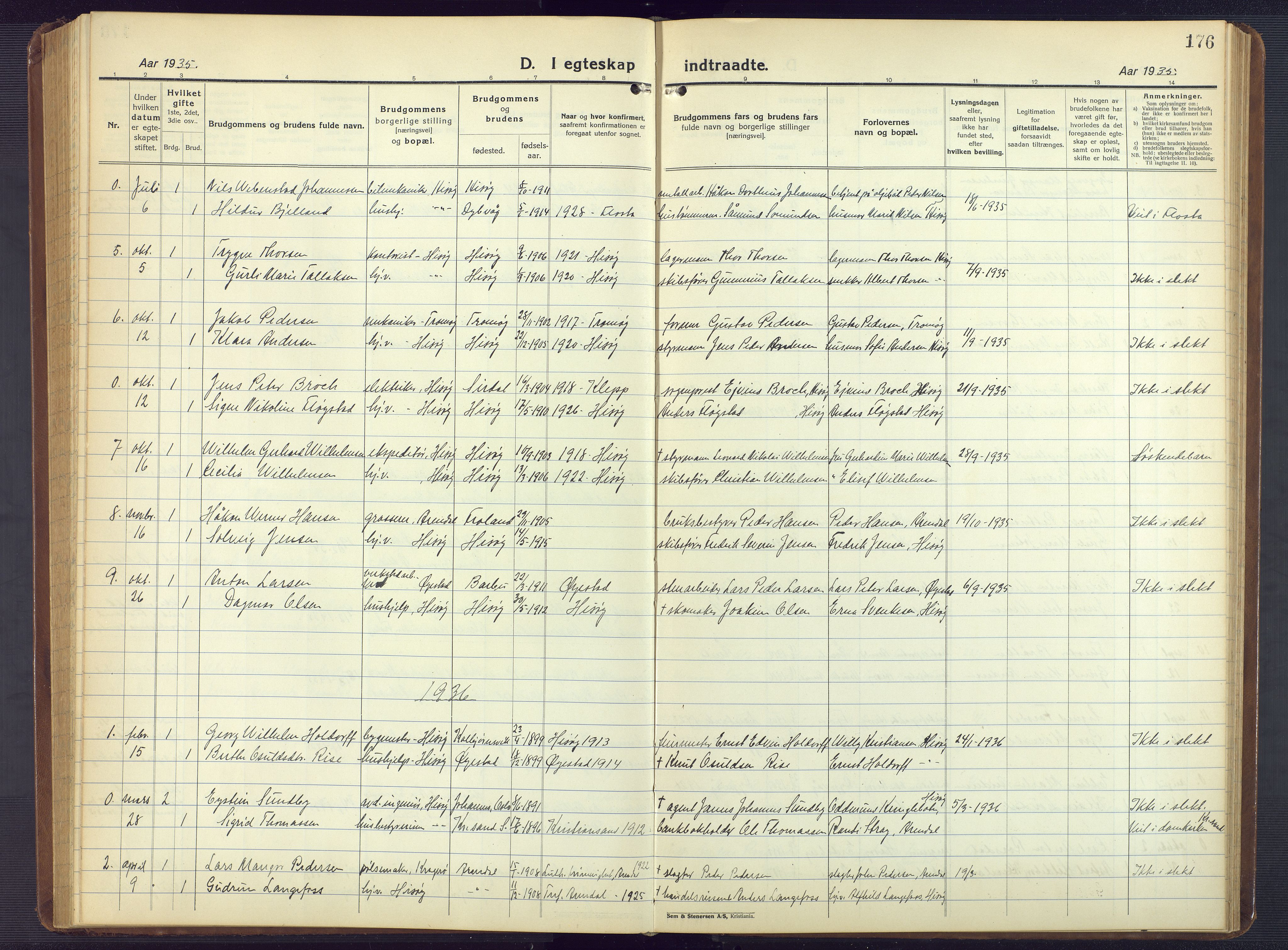 Hisøy sokneprestkontor, AV/SAK-1111-0020/F/Fb/L0005: Parish register (copy) no. B 5, 1924-1946, p. 176