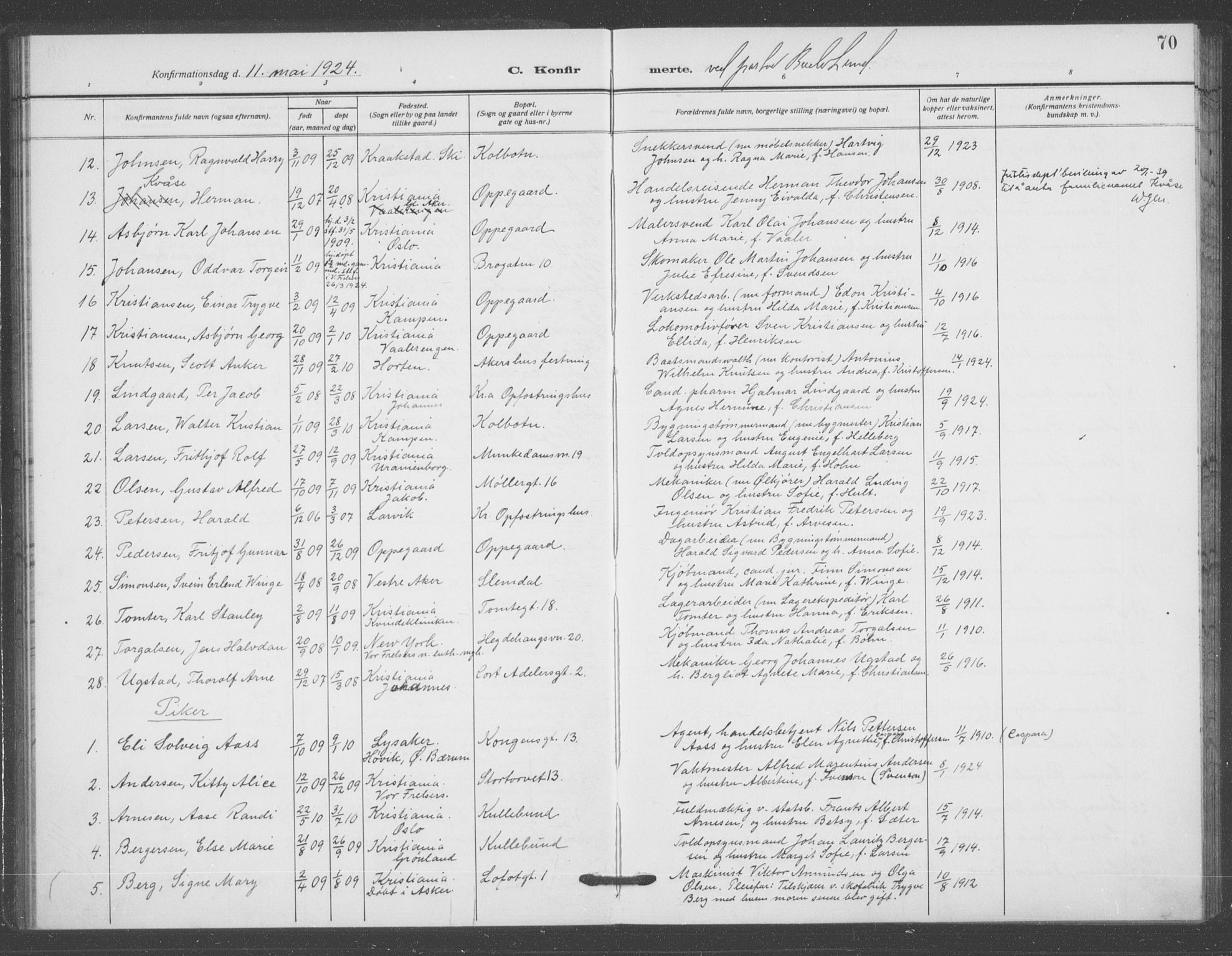 Oslo domkirke Kirkebøker, SAO/A-10752/F/Fa/L0031: Parish register (official) no. 31, 1918-1941, p. 70