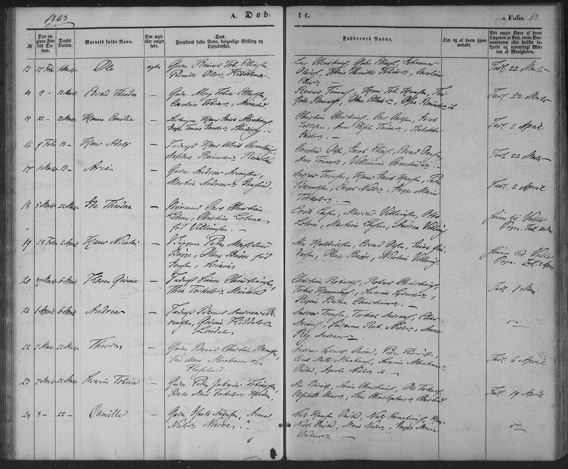 Sør-Audnedal sokneprestkontor, AV/SAK-1111-0039/F/Fa/Faa/L0002: Parish register (official) no. A 2, 1848-1867, p. 63