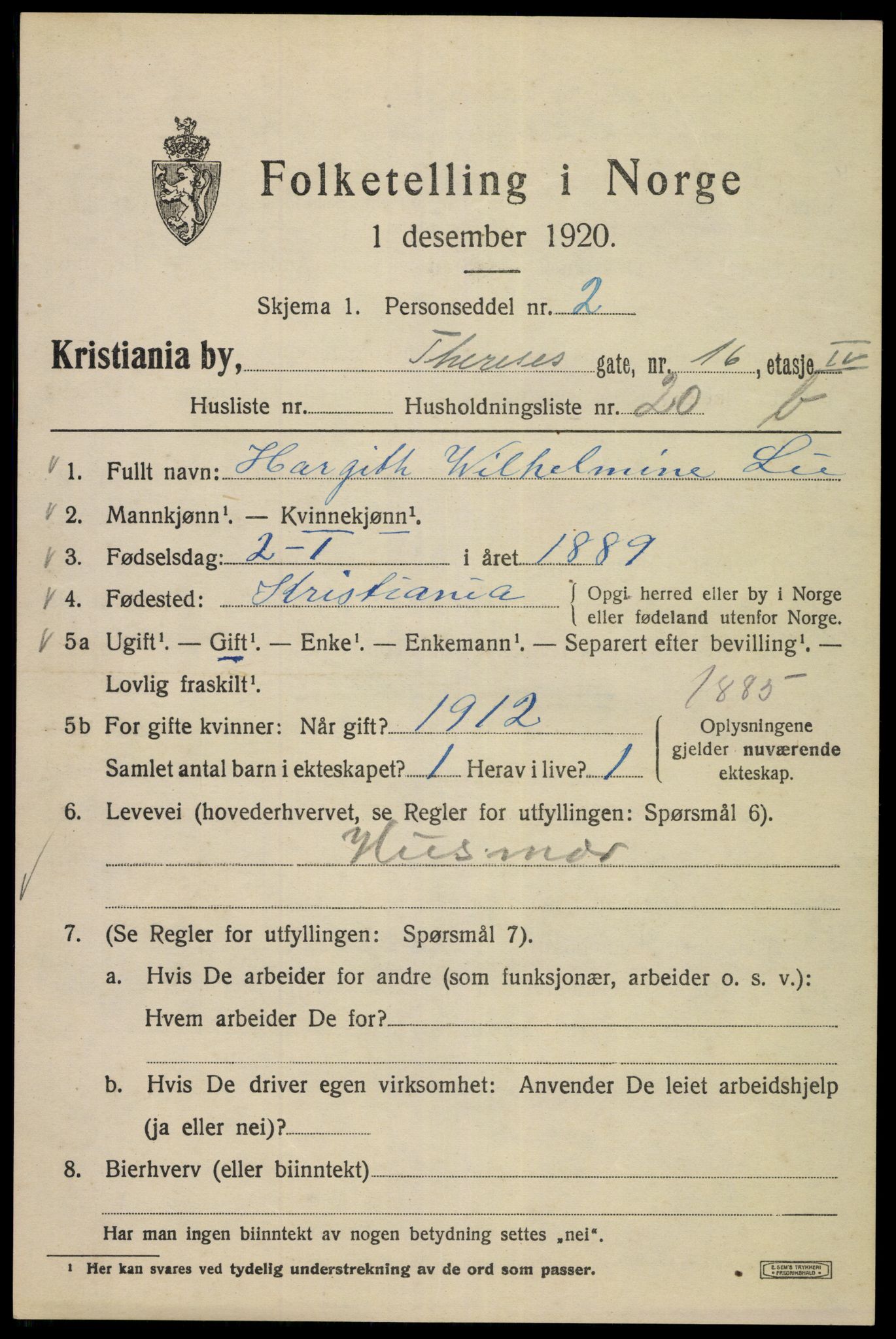 SAO, 1920 census for Kristiania, 1920, p. 567439