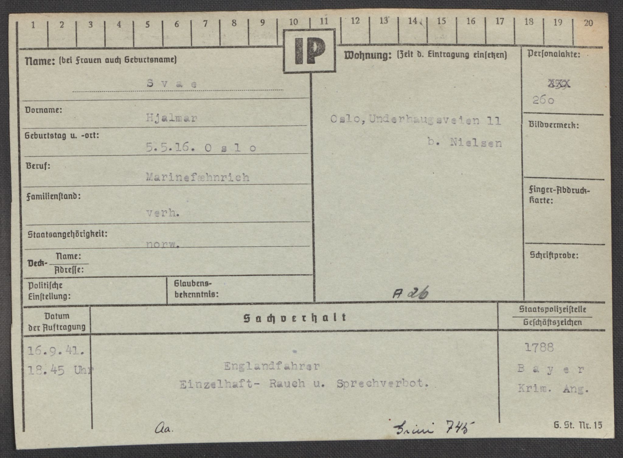 Befehlshaber der Sicherheitspolizei und des SD, AV/RA-RAFA-5969/E/Ea/Eaa/L0009: Register over norske fanger i Møllergata 19: Ru-Sy, 1940-1945, p. 1478