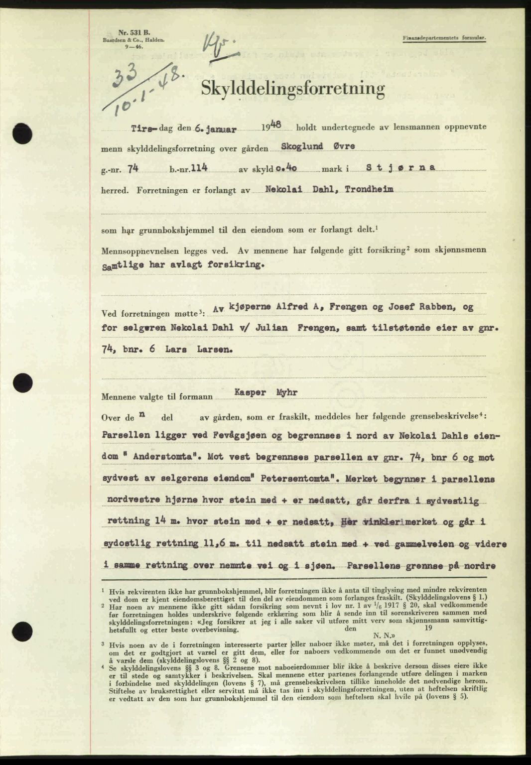 Fosen sorenskriveri, AV/SAT-A-1107/1/2/2C: Mortgage book no. A7-9, 1947-1949, Diary no: : 33/1948