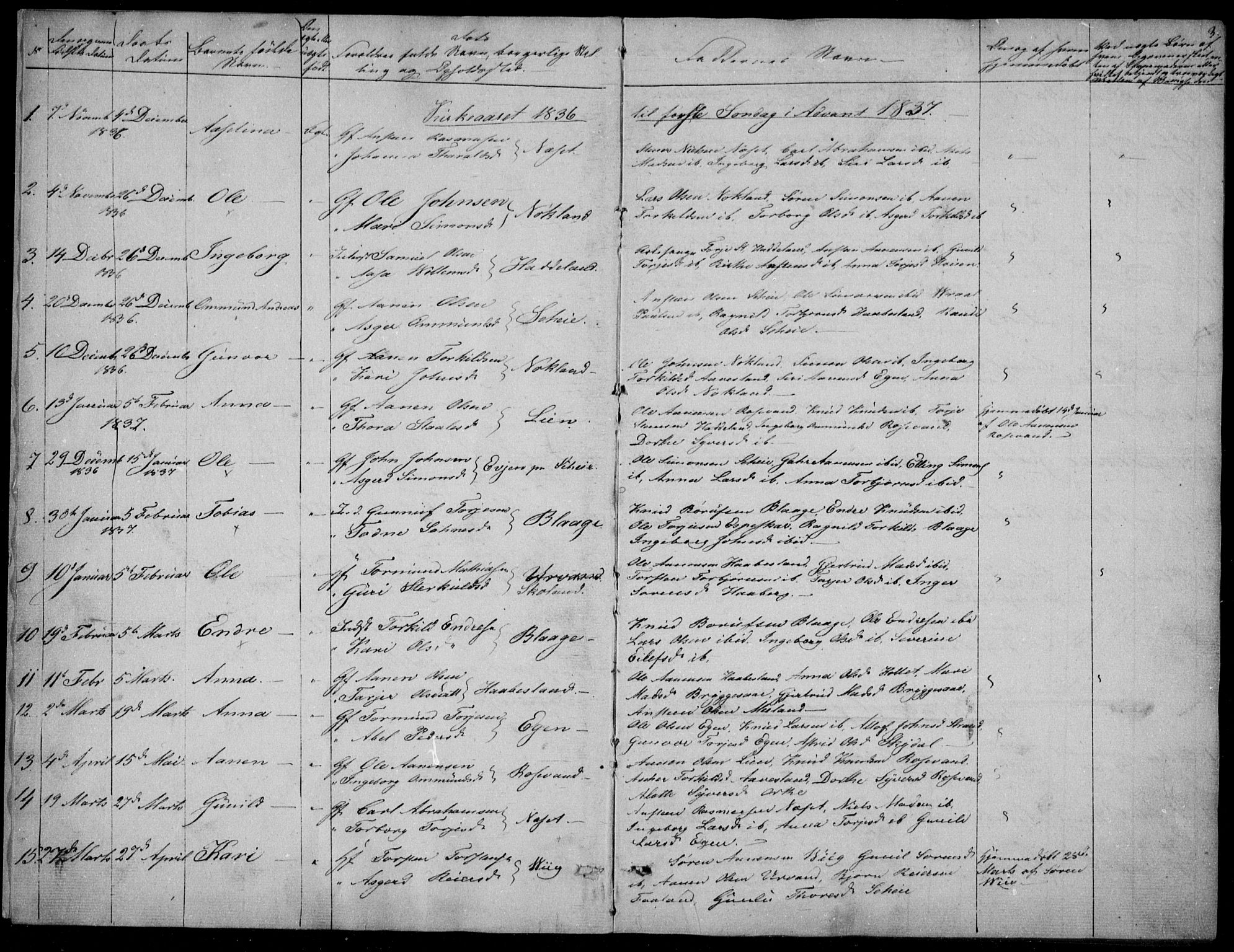 Hægebostad sokneprestkontor, AV/SAK-1111-0024/F/Fa/Fab/L0002: Parish register (official) no. A 2, 1836-1872, p. 3