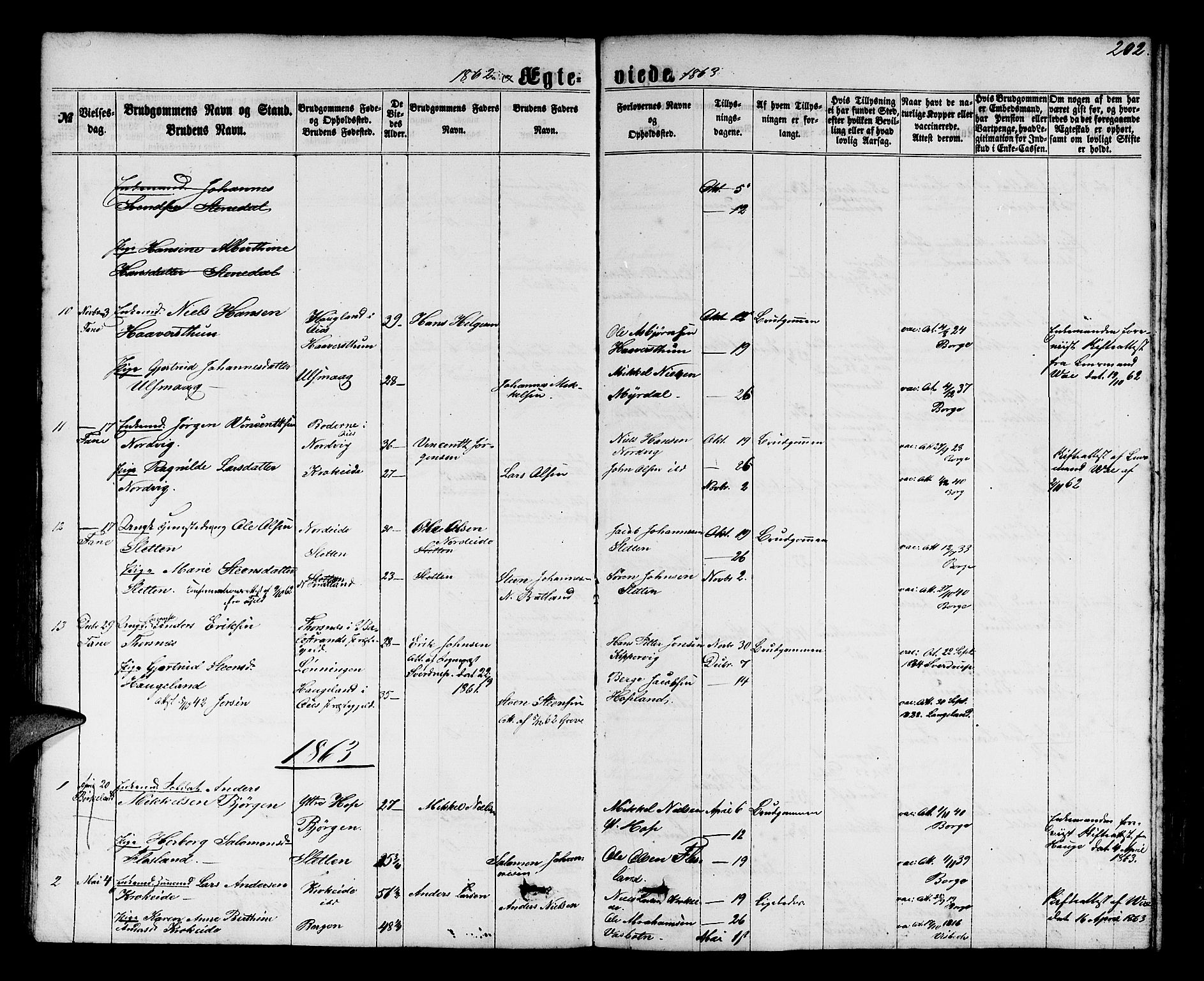 Fana Sokneprestembete, SAB/A-75101/H/Hab/Habb/L0003: Parish register (copy) no. B 3, 1861-1888, p. 202