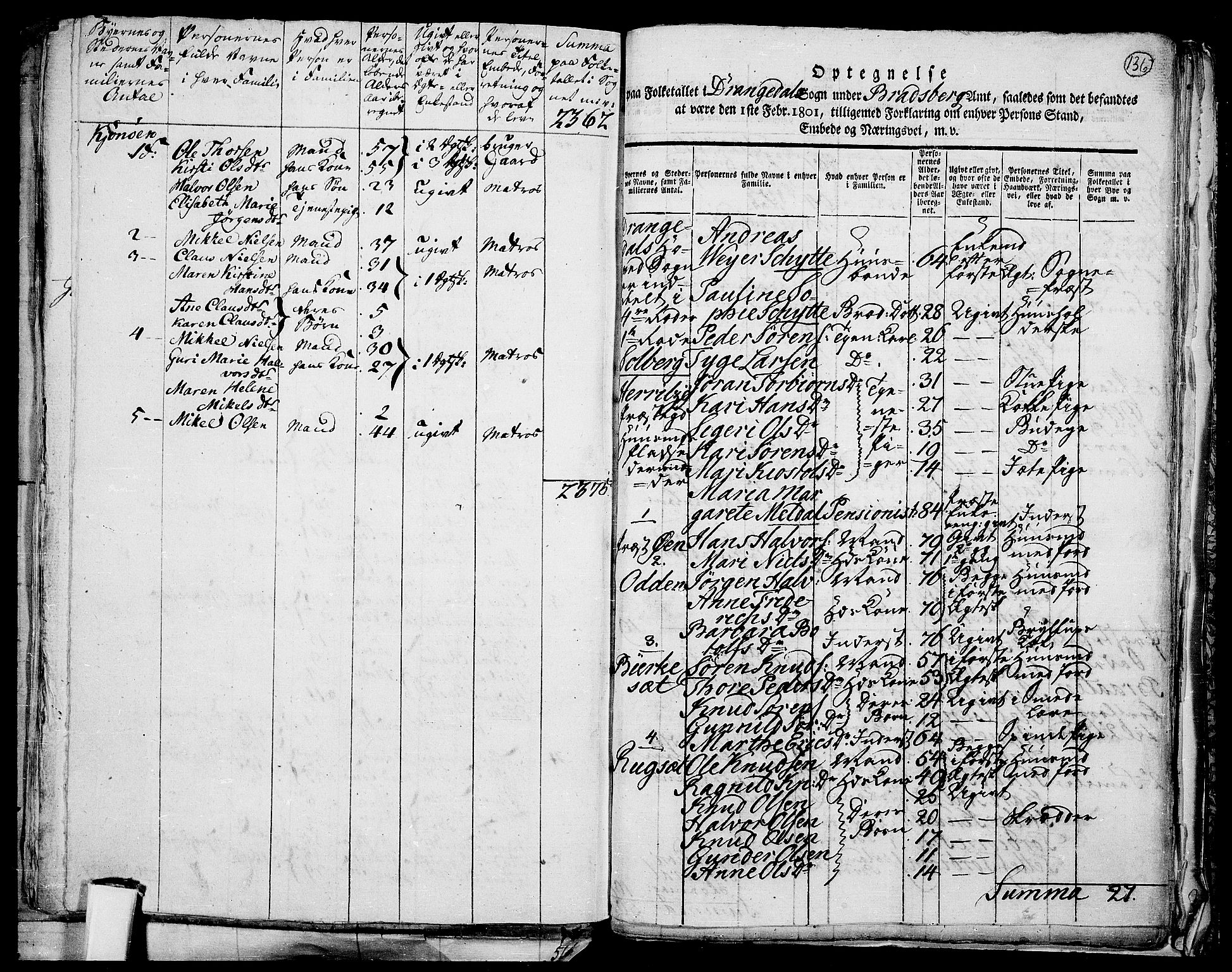 RA, 1801 census for 0817P Drangedal, 1801, p. 135b-136a