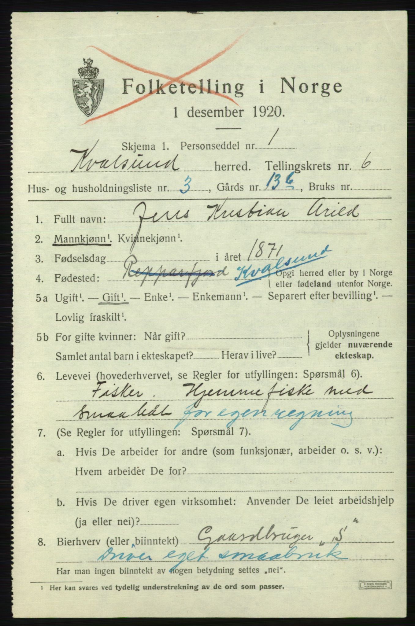 SATØ, 1920 census for , 1920, p. 2016