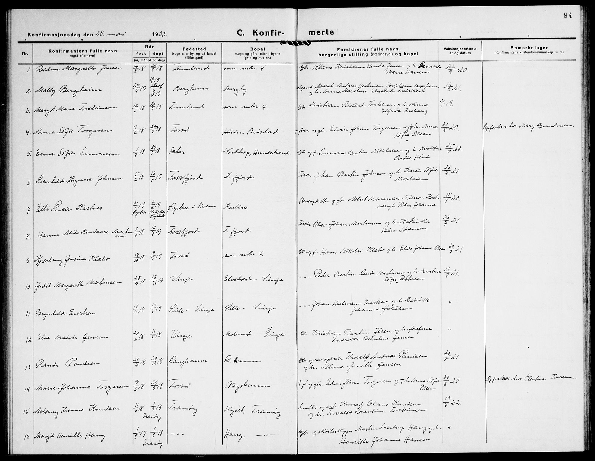 Tranøy sokneprestkontor, SATØ/S-1313/I/Ia/Iab/L0016klokker: Parish register (copy) no. 16, 1930-1945, p. 84