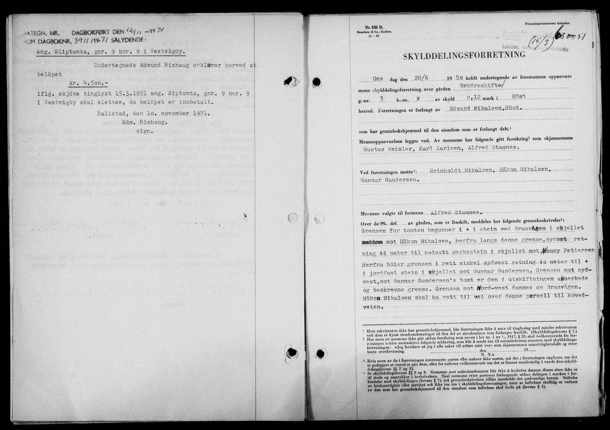 Lofoten sorenskriveri, SAT/A-0017/1/2/2C/L0025a: Mortgage book no. 25a, 1950-1951, Diary no: : 650/1951