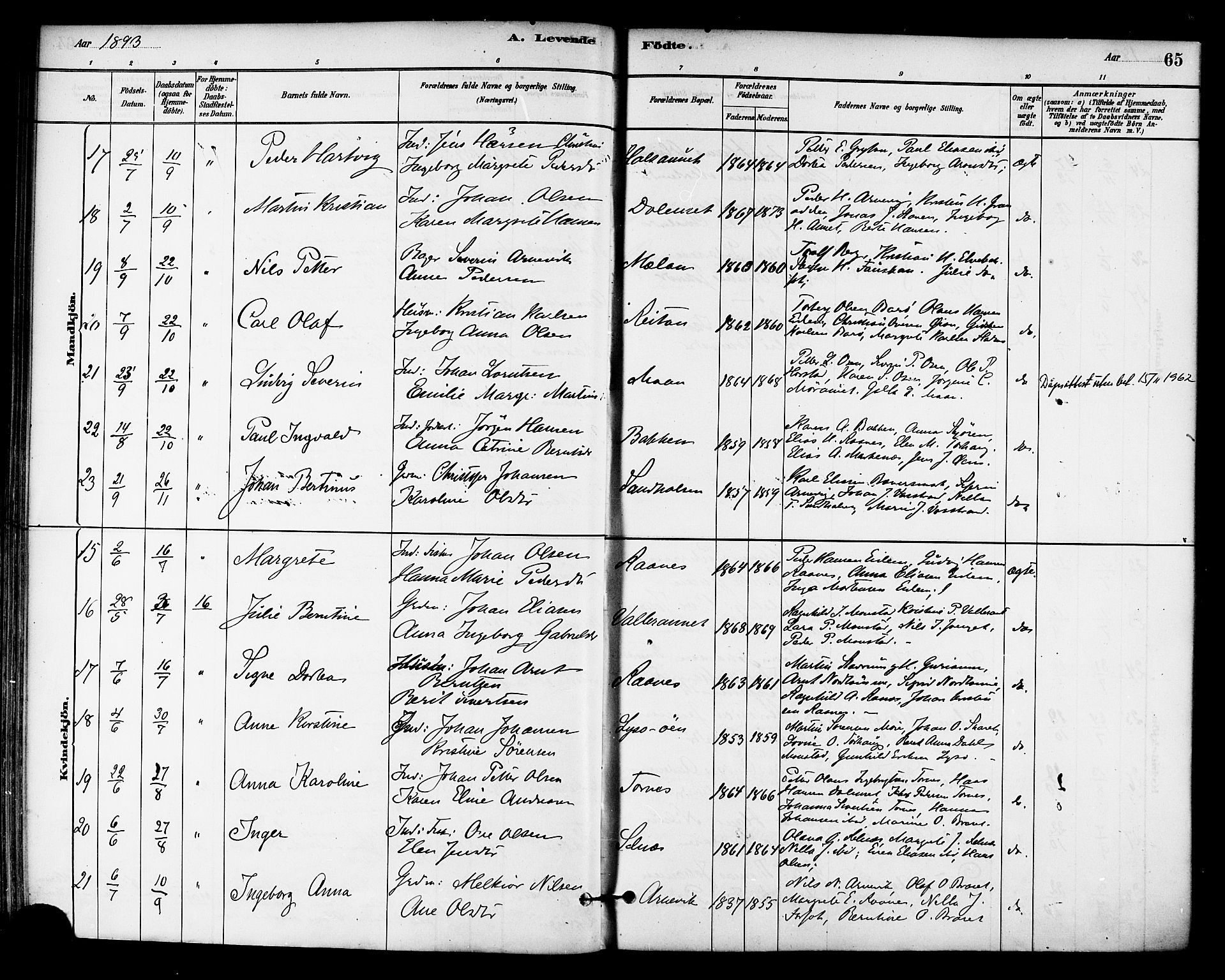 Ministerialprotokoller, klokkerbøker og fødselsregistre - Sør-Trøndelag, AV/SAT-A-1456/655/L0680: Parish register (official) no. 655A09, 1880-1894, p. 65