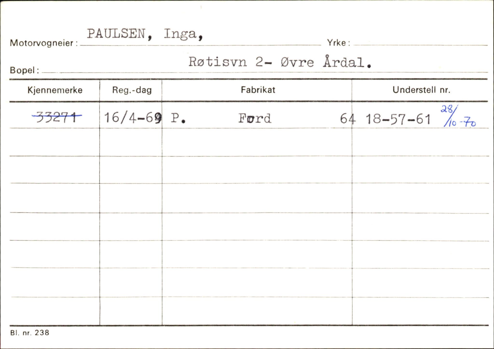 Statens vegvesen, Sogn og Fjordane vegkontor, AV/SAB-A-5301/4/F/L0145: Registerkort Vågsøy S-Å. Årdal I-P, 1945-1975, p. 2348