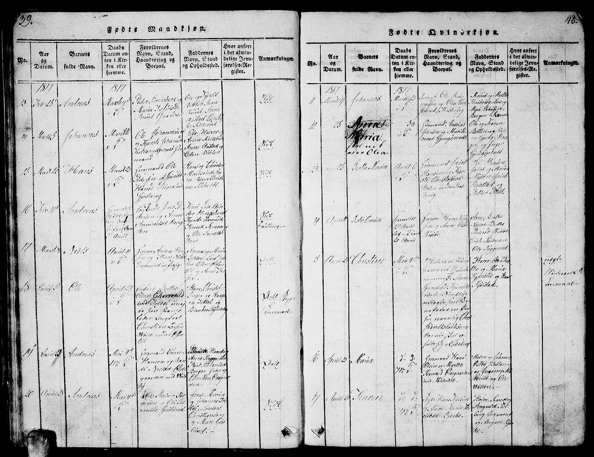 Enebakk prestekontor Kirkebøker, AV/SAO-A-10171c/G/Ga/L0001: Parish register (copy) no. I 1, 1815-1833, p. 39-40