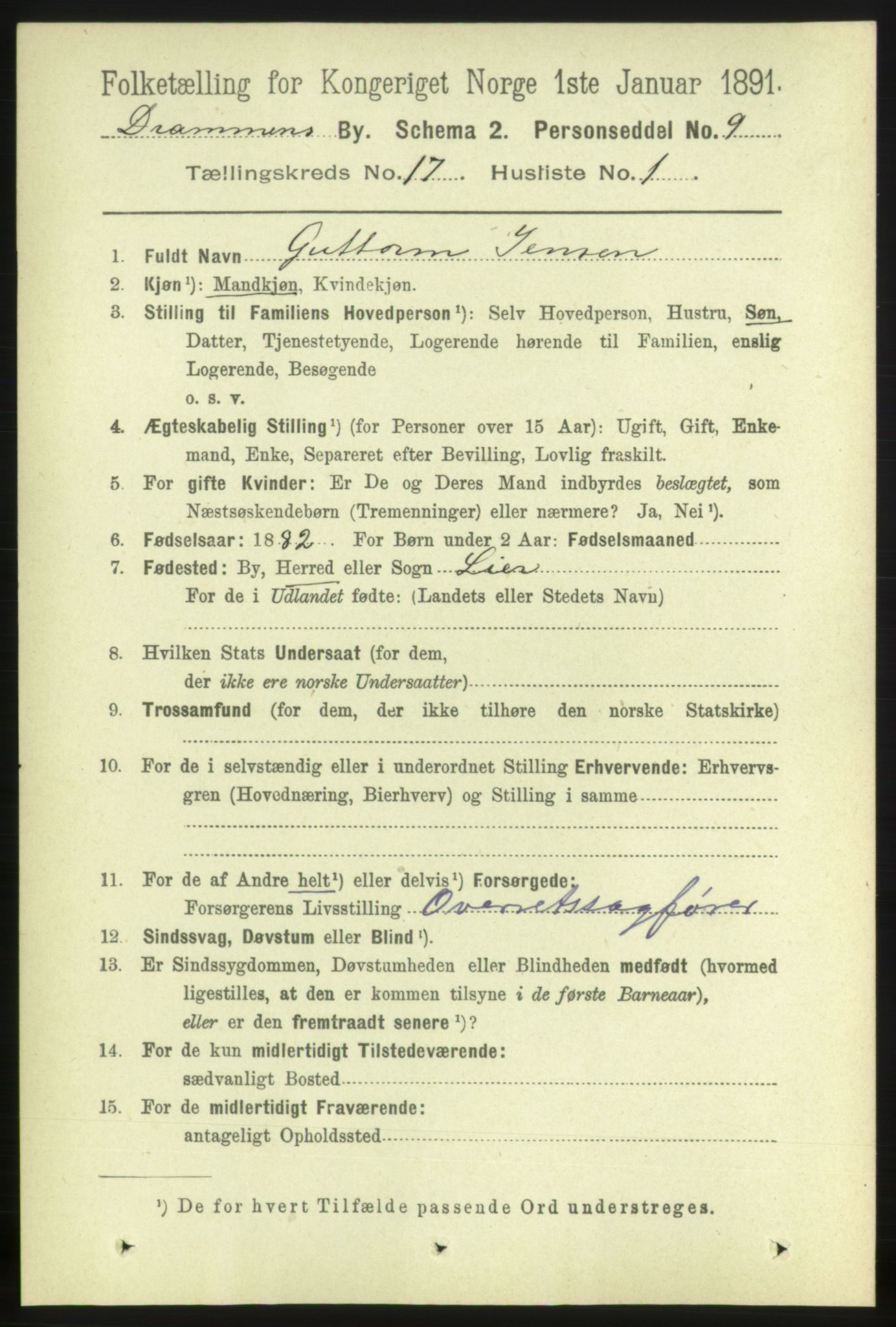 RA, 1891 census for 0602 Drammen, 1891, p. 11284