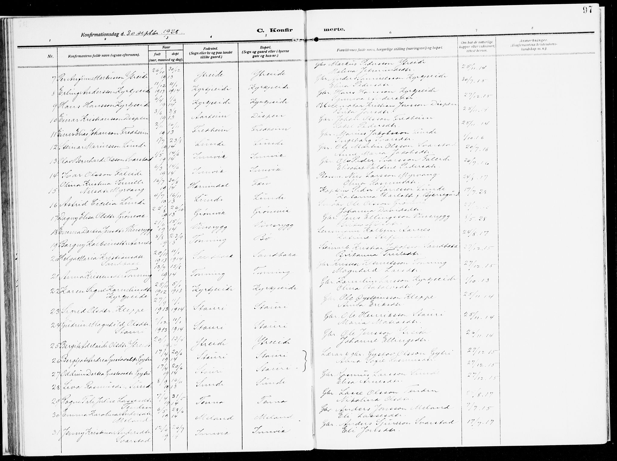 Stryn Sokneprestembete, AV/SAB-A-82501: Parish register (official) no. B 2, 1908-1936, p. 97