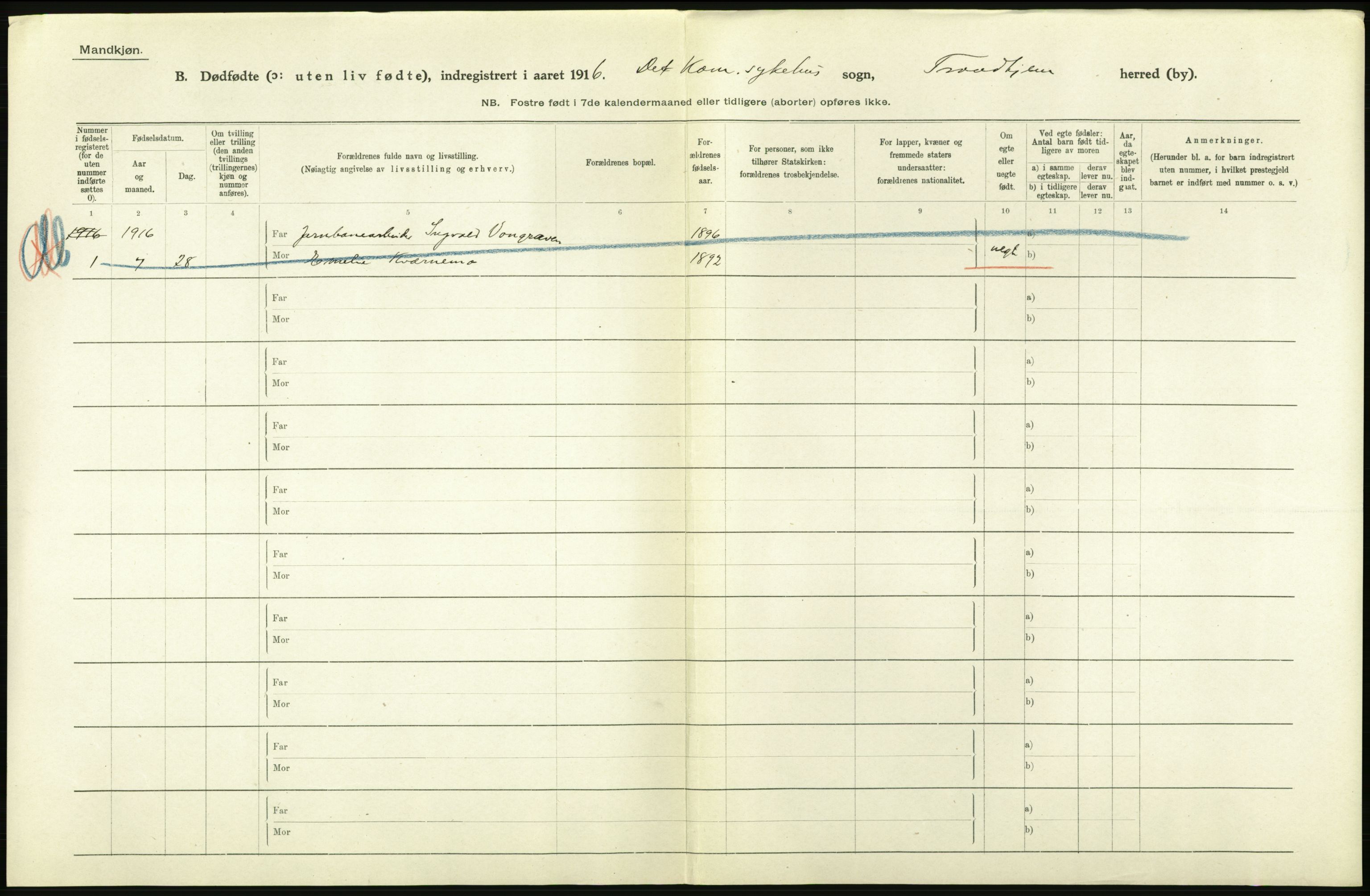 Statistisk sentralbyrå, Sosiodemografiske emner, Befolkning, RA/S-2228/D/Df/Dfb/Dfbf/L0047: Trondheims: Levendefødte menn og kvinner, gifte, døde, dødfødte., 1916, p. 800