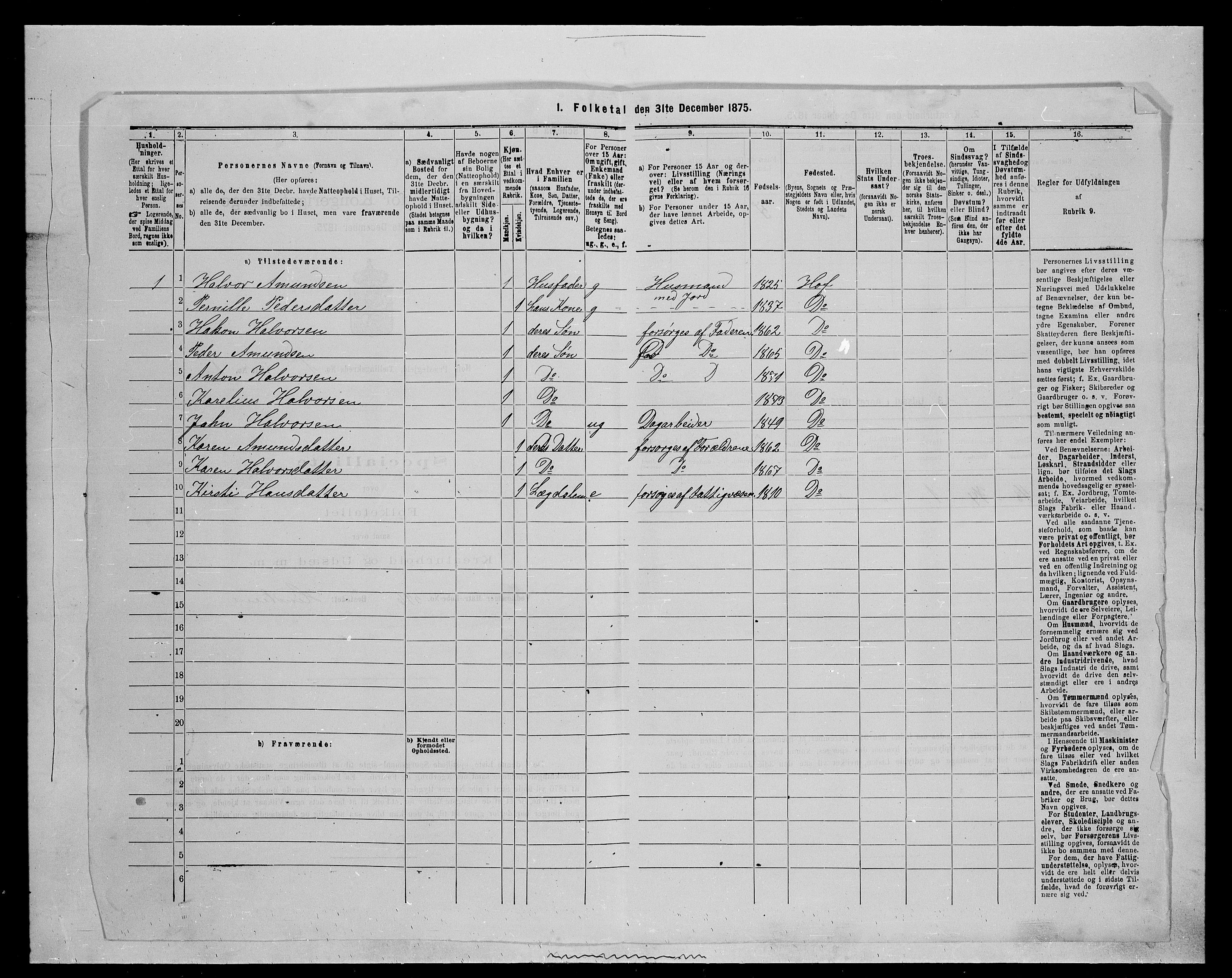 SAH, 1875 census for 0424P Hof, 1875, p. 11