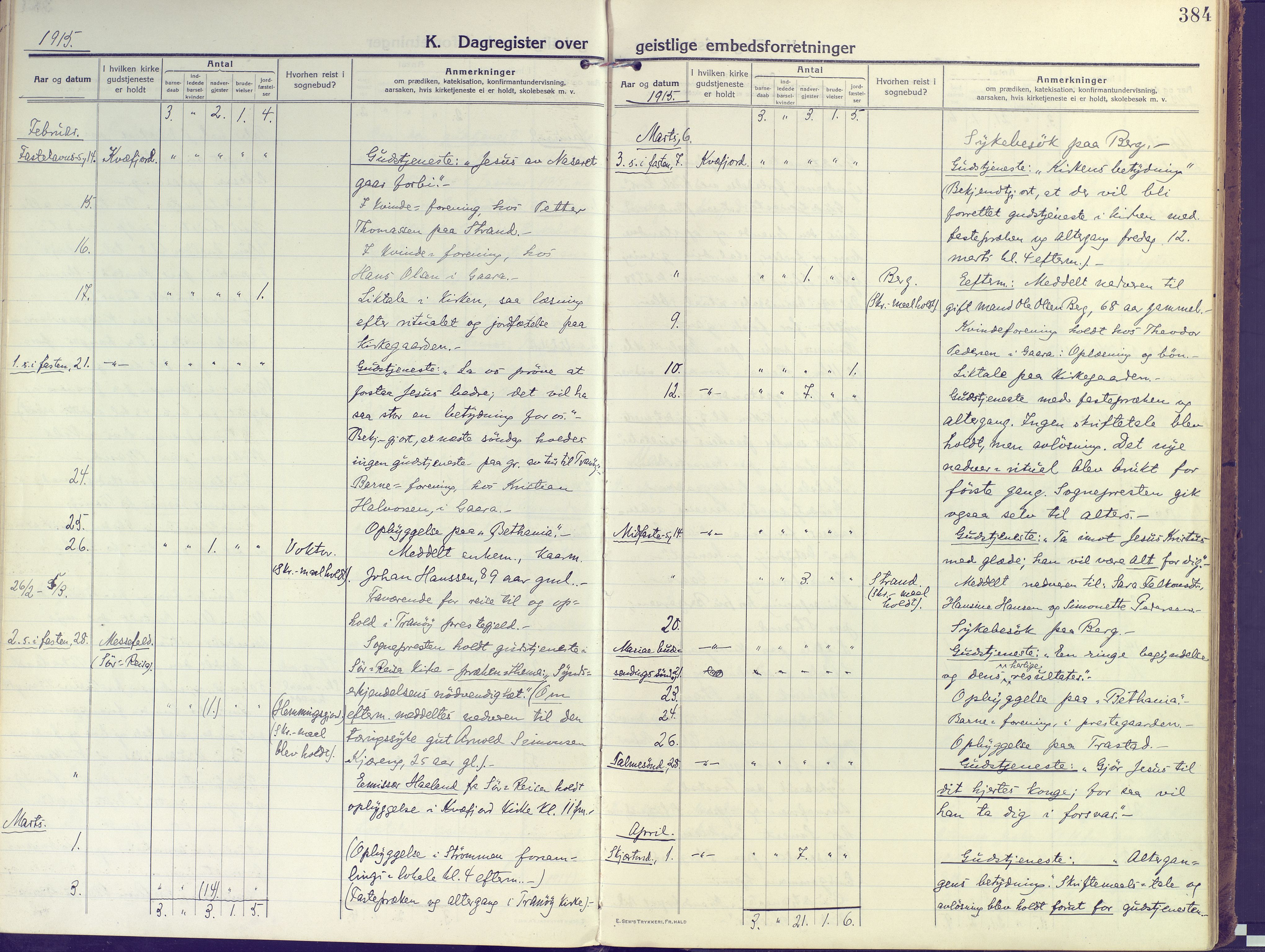 Kvæfjord sokneprestkontor, SATØ/S-1323/G/Ga/Gaa/L0007kirke: Parish register (official) no. 7, 1915-1931, p. 384