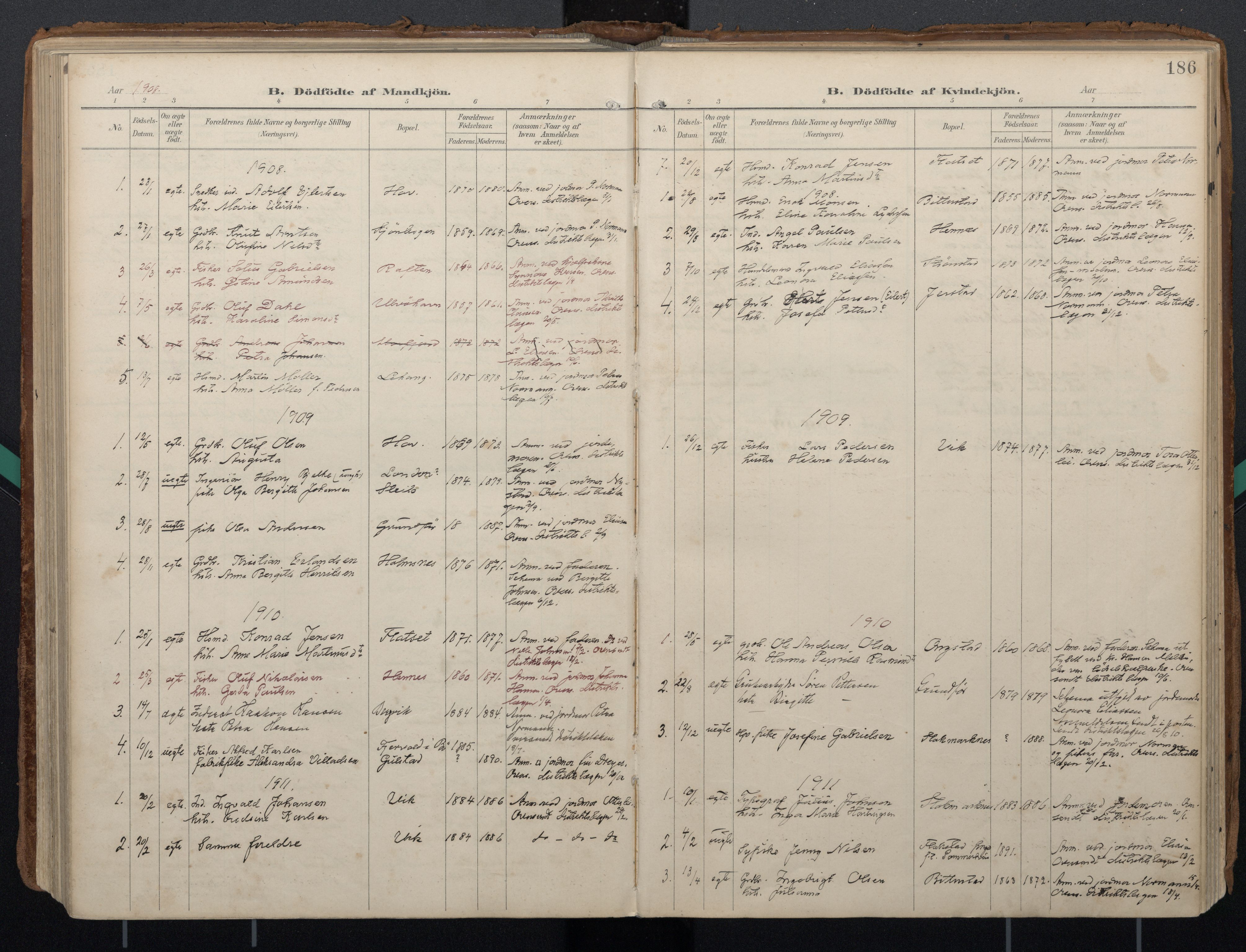 Ministerialprotokoller, klokkerbøker og fødselsregistre - Nordland, AV/SAT-A-1459/888/L1248: Parish register (official) no. 888A14, 1904-1913, p. 186