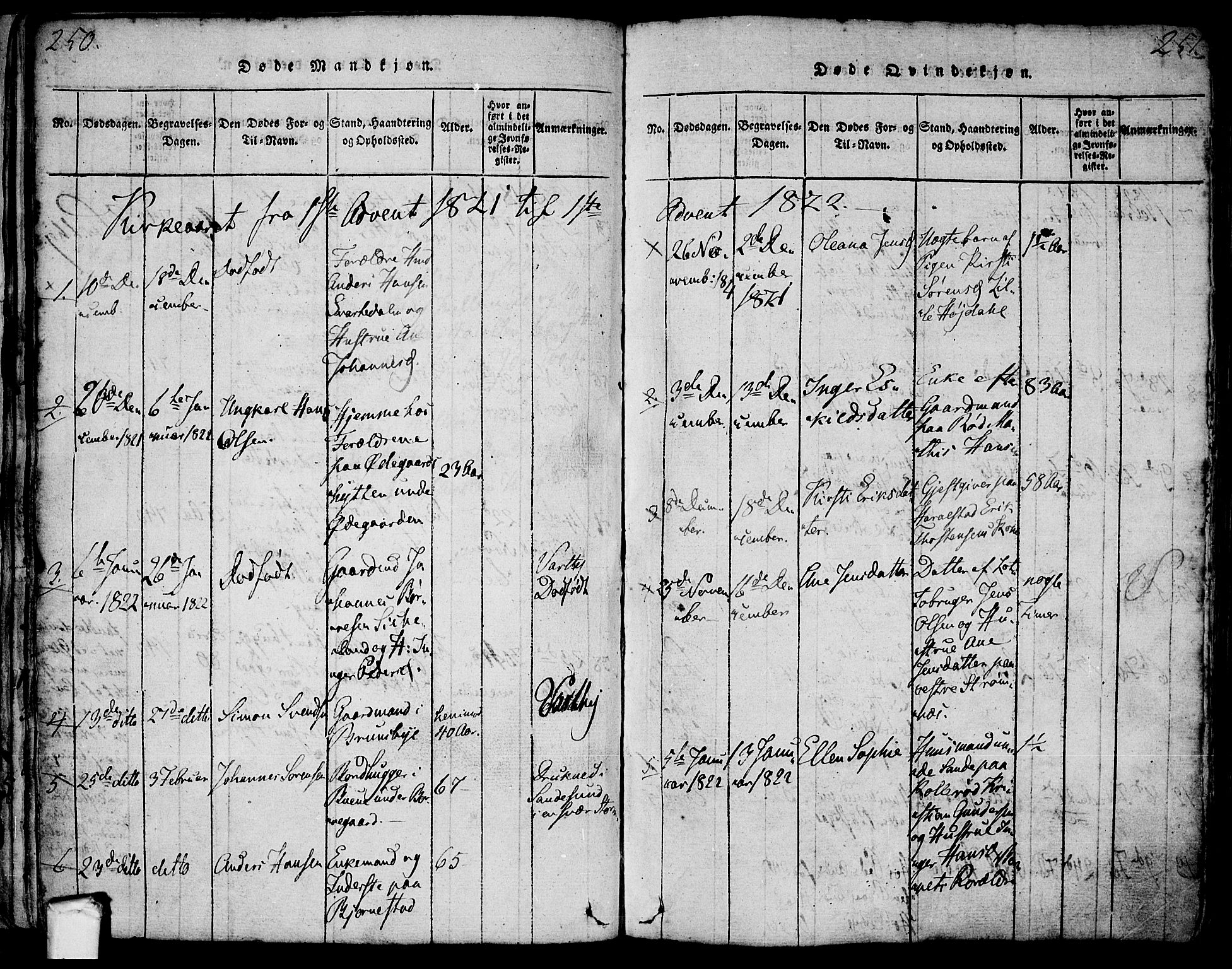 Tune prestekontor Kirkebøker, SAO/A-2007/F/Fa/L0005: Parish register (official) no. 5, 1815-1823, p. 250-251