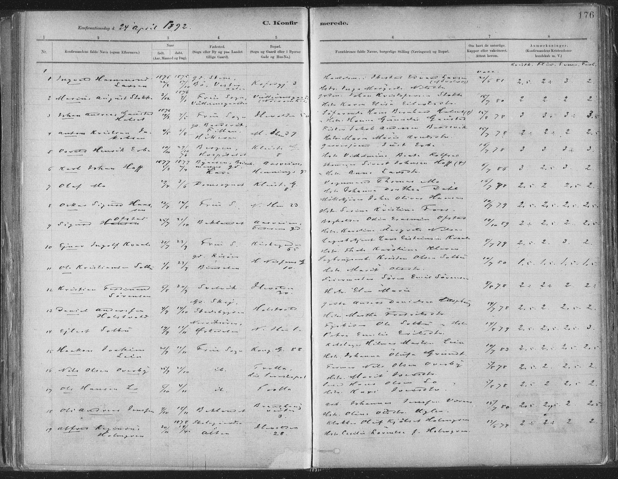 Ministerialprotokoller, klokkerbøker og fødselsregistre - Sør-Trøndelag, SAT/A-1456/603/L0162: Parish register (official) no. 603A01, 1879-1895, p. 176
