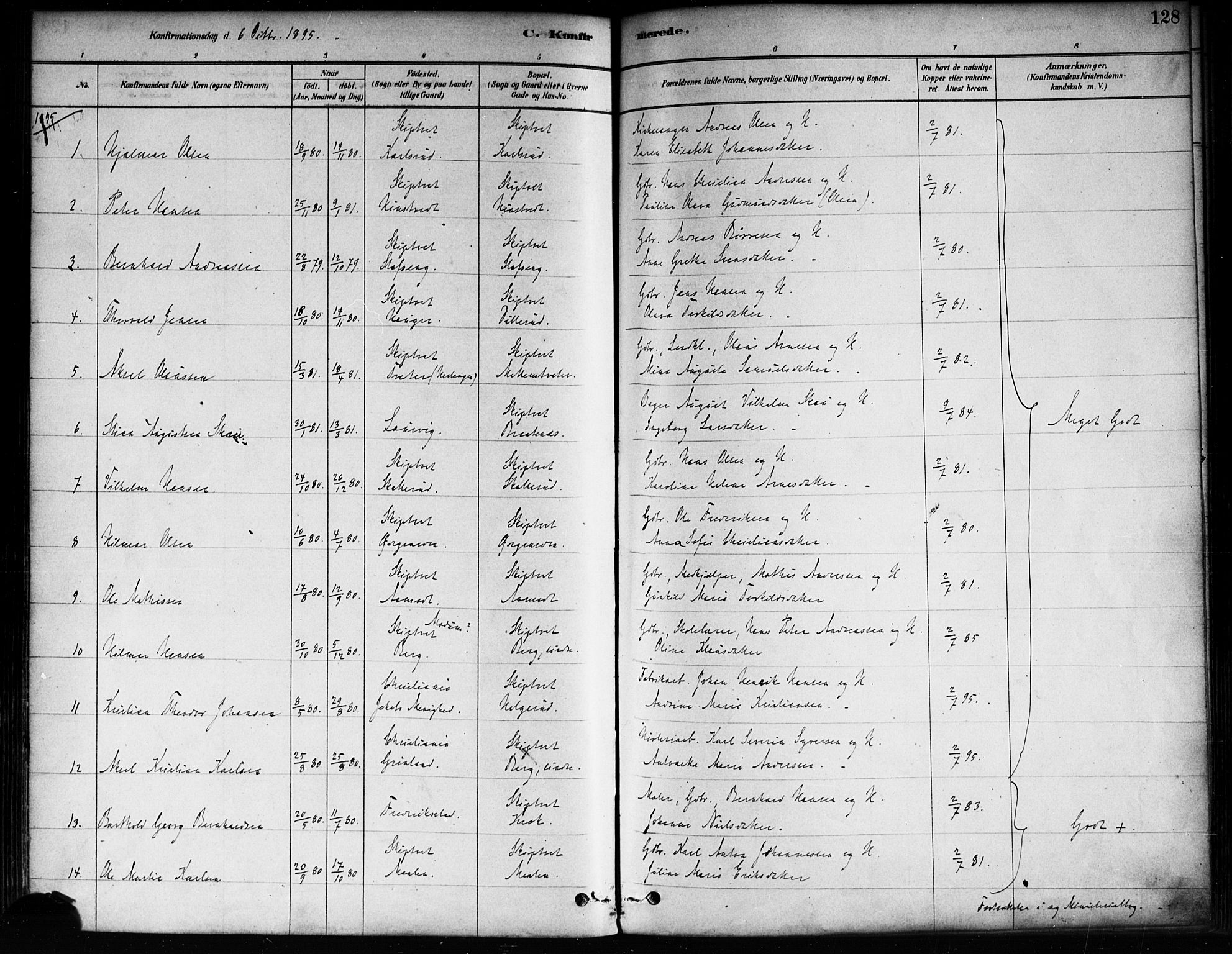 Skiptvet prestekontor Kirkebøker, AV/SAO-A-20009/F/Fa/L0009: Parish register (official) no. 9, 1878-1900, p. 128