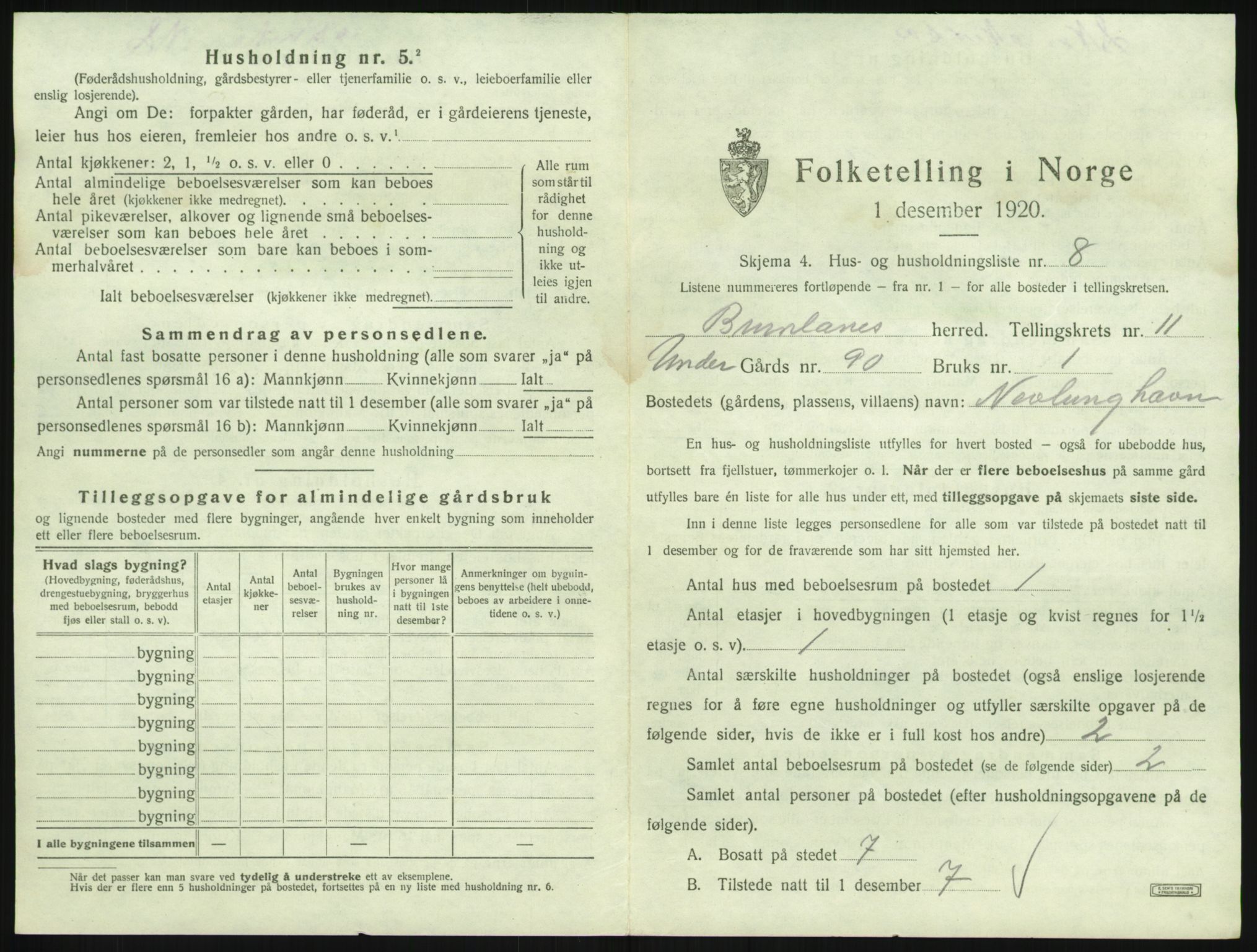 SAKO, 1920 census for Brunlanes, 1920, p. 1495