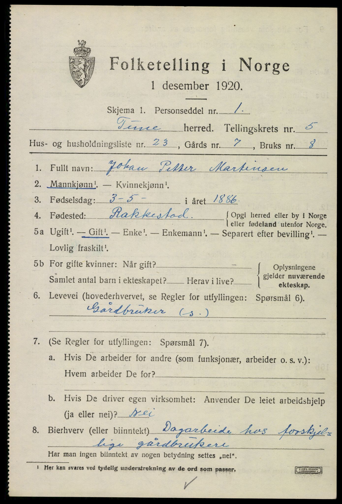 SAO, 1920 census for Tune, 1920, p. 5668