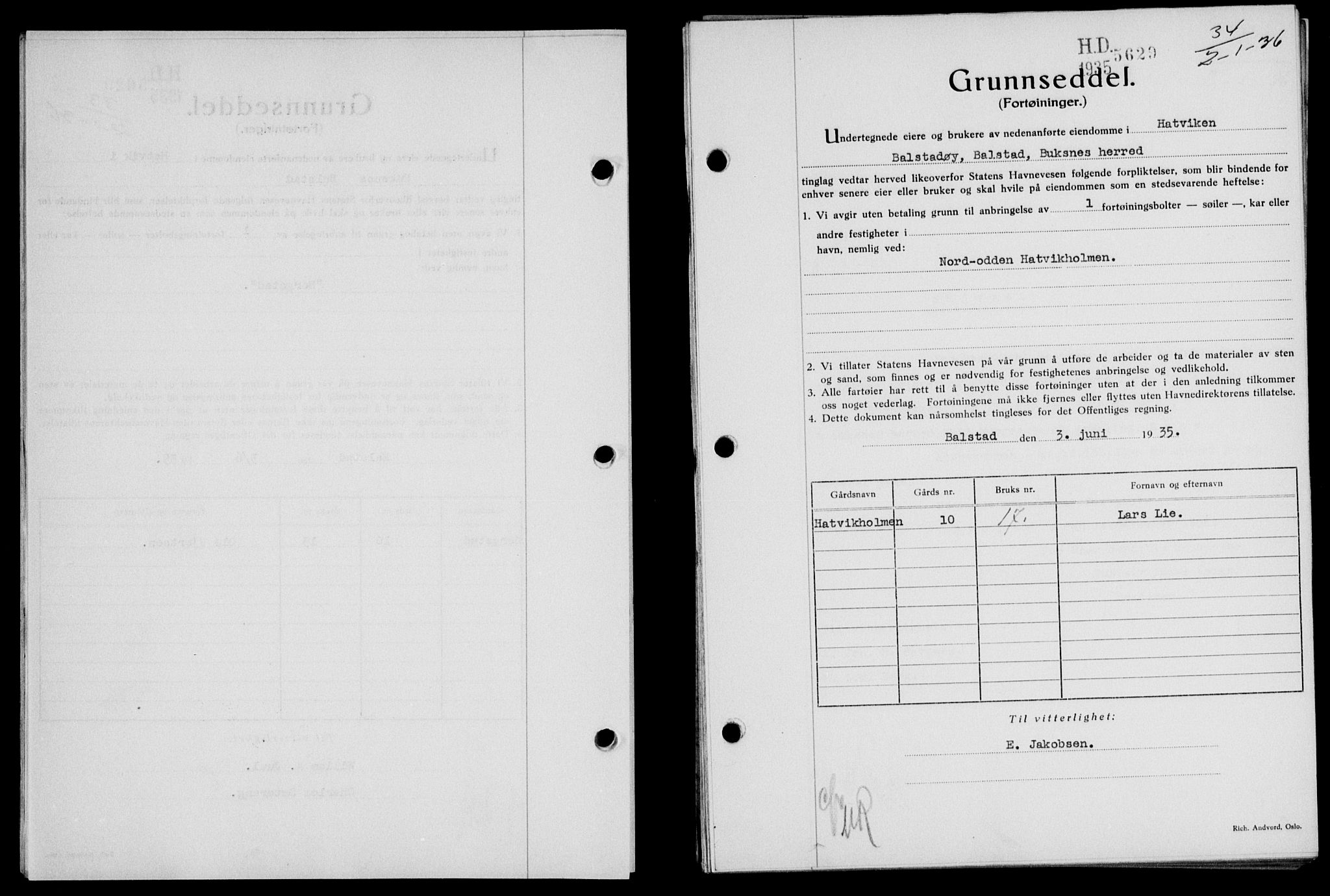 Lofoten sorenskriveri, SAT/A-0017/1/2/2C/L0033b: Mortgage book no. 33b, 1936-1936, Diary no: : 34/1936