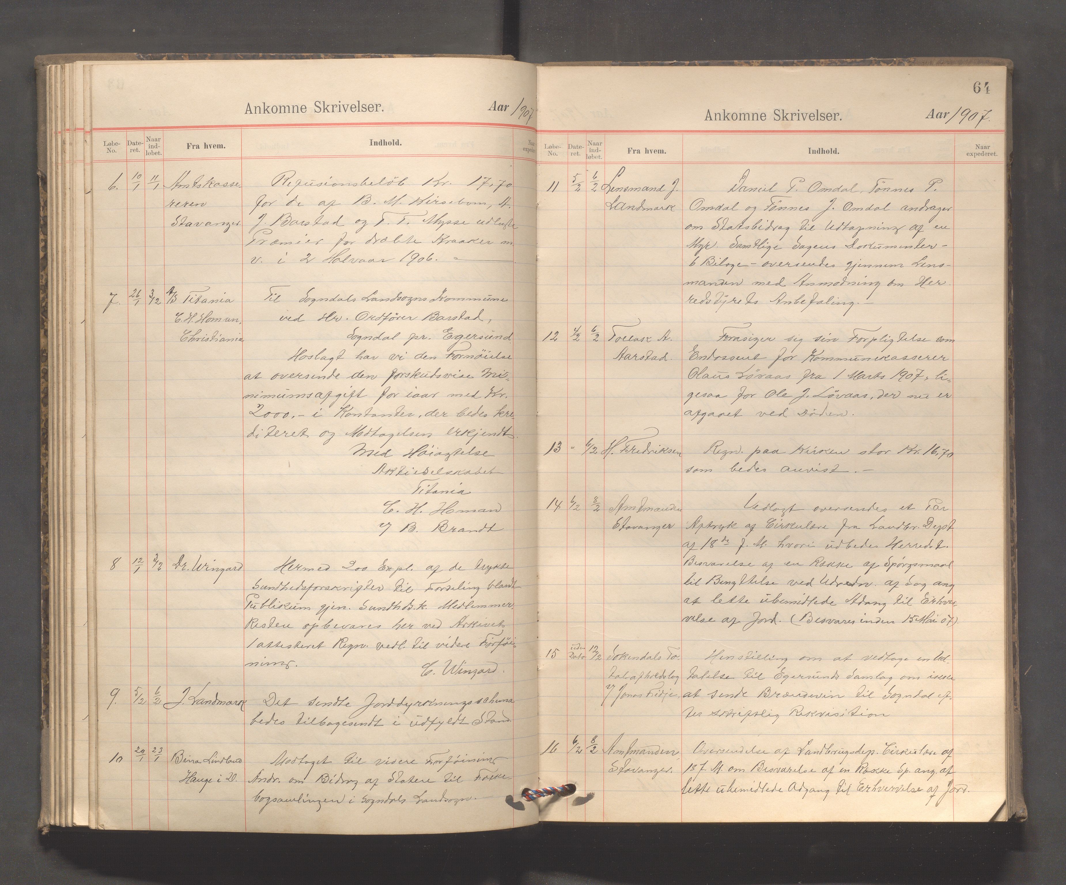 Sokndal kommune - Formannskapet/Sentraladministrasjonen, IKAR/K-101099/C/Ca/L0003: Journal, 1904-1912, p. 64