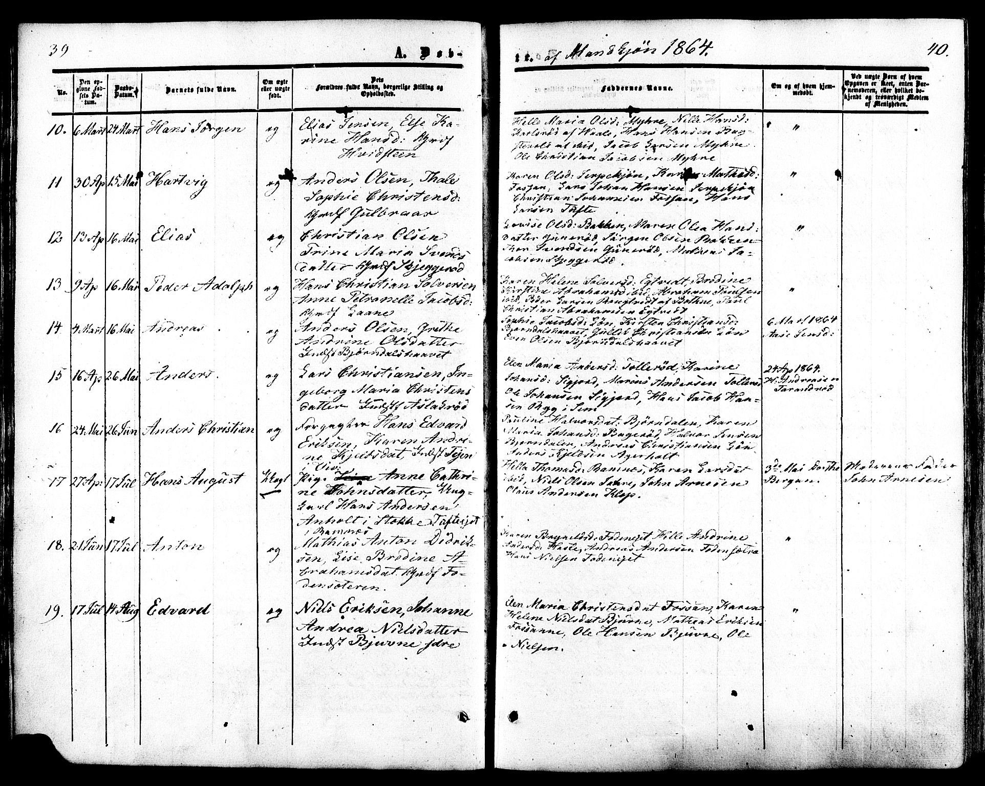 Ramnes kirkebøker, SAKO/A-314/F/Fa/L0006: Parish register (official) no. I 6, 1862-1877, p. 39-40