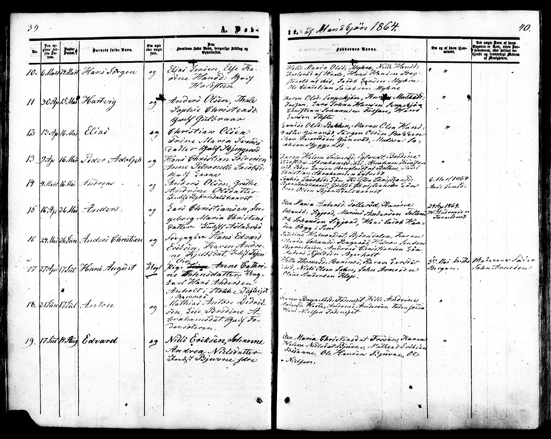 Ramnes kirkebøker, AV/SAKO-A-314/F/Fa/L0006: Parish register (official) no. I 6, 1862-1877, p. 39-40