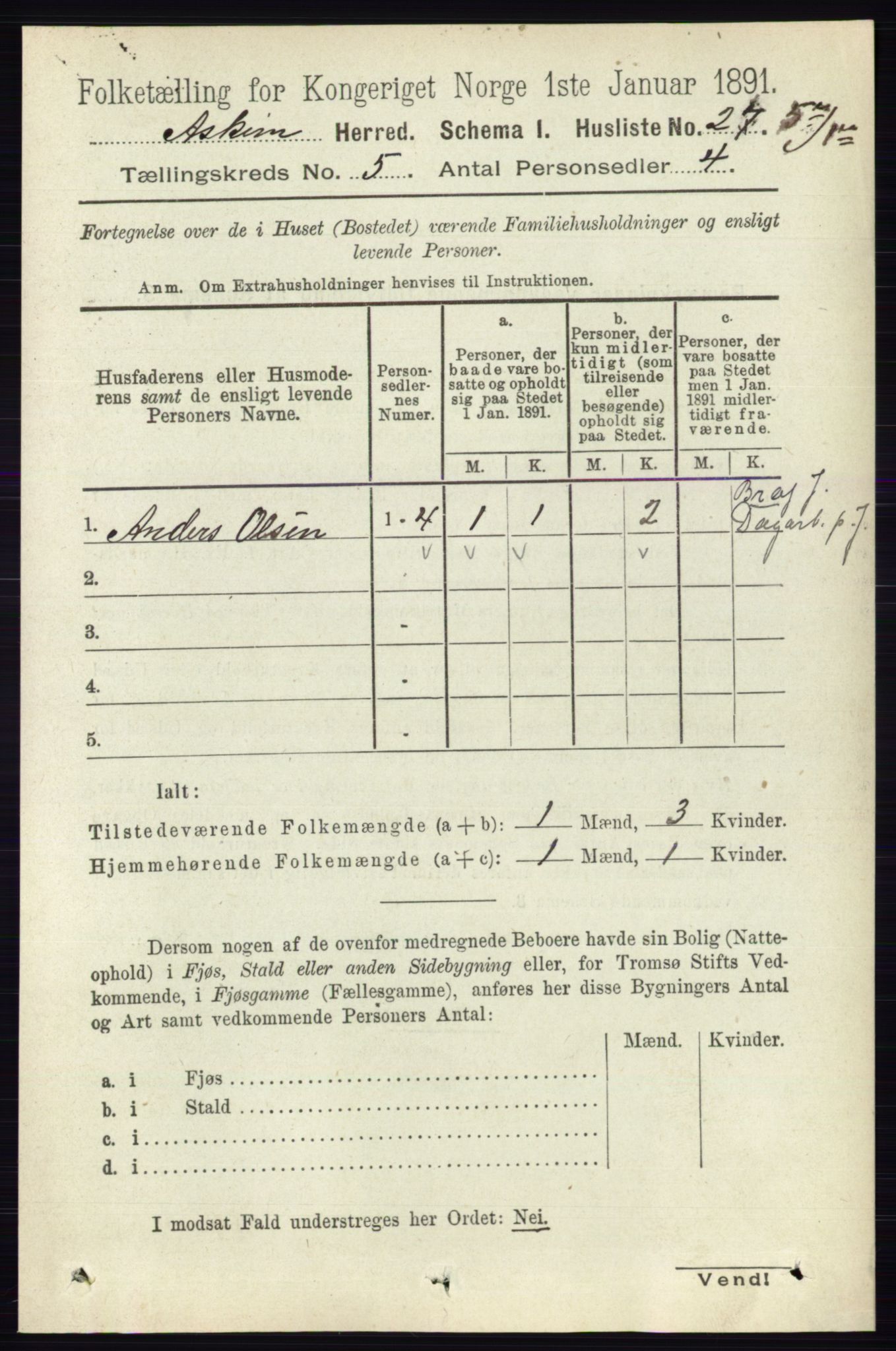 RA, 1891 census for 0124 Askim, 1891, p. 600