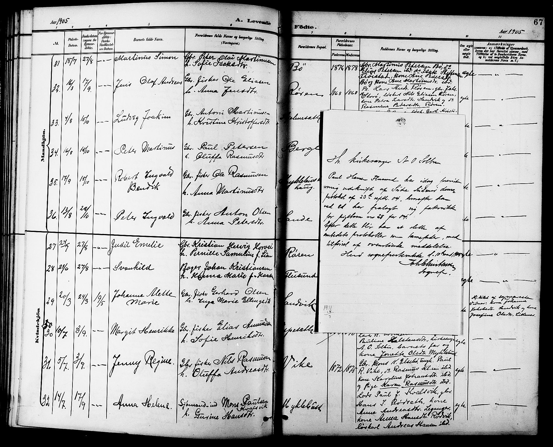 Ministerialprotokoller, klokkerbøker og fødselsregistre - Møre og Romsdal, SAT/A-1454/507/L0082: Parish register (copy) no. 507C05, 1896-1914, p. 67