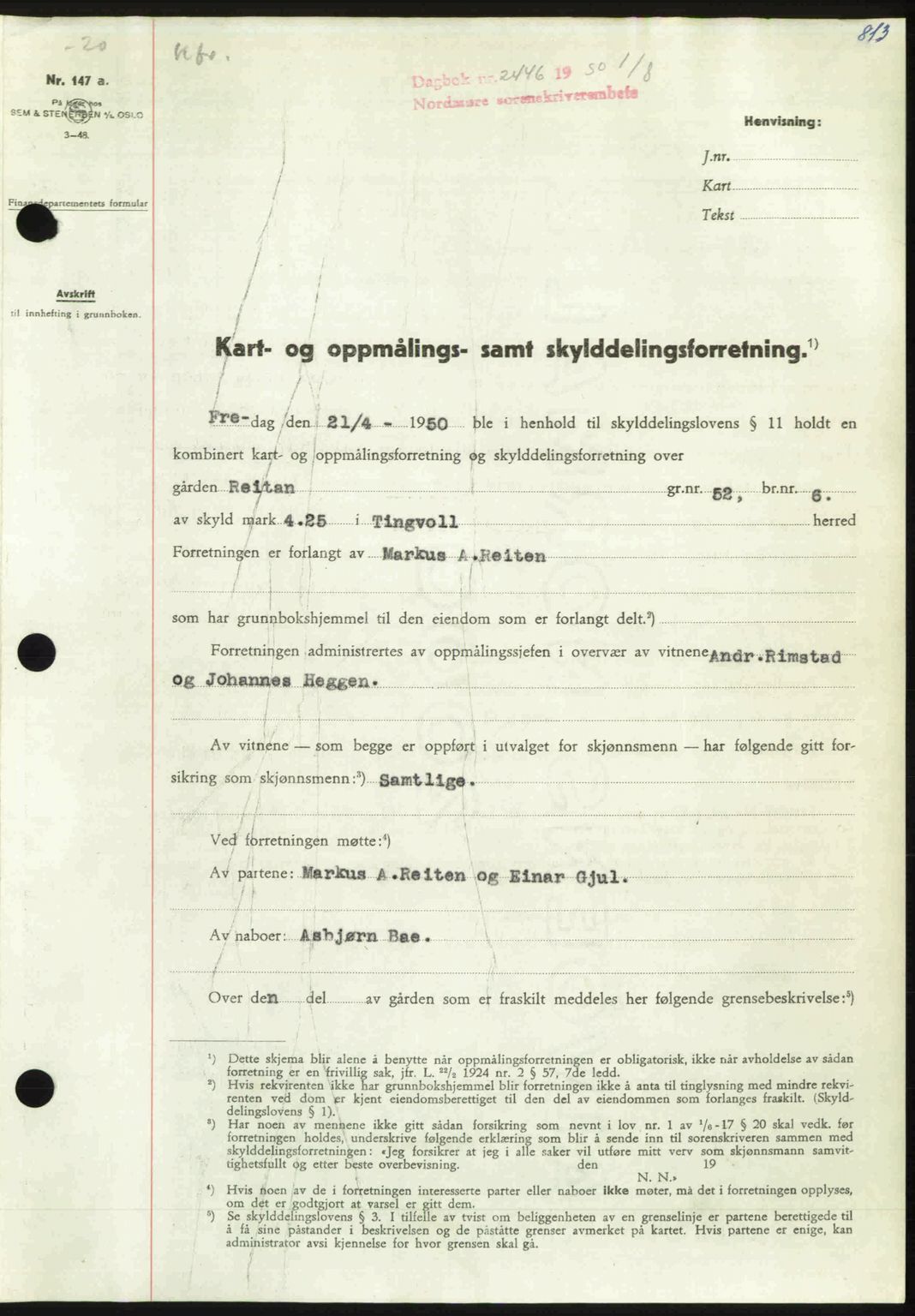 Nordmøre sorenskriveri, AV/SAT-A-4132/1/2/2Ca: Mortgage book no. A115, 1950-1950, Diary no: : 2446/1950