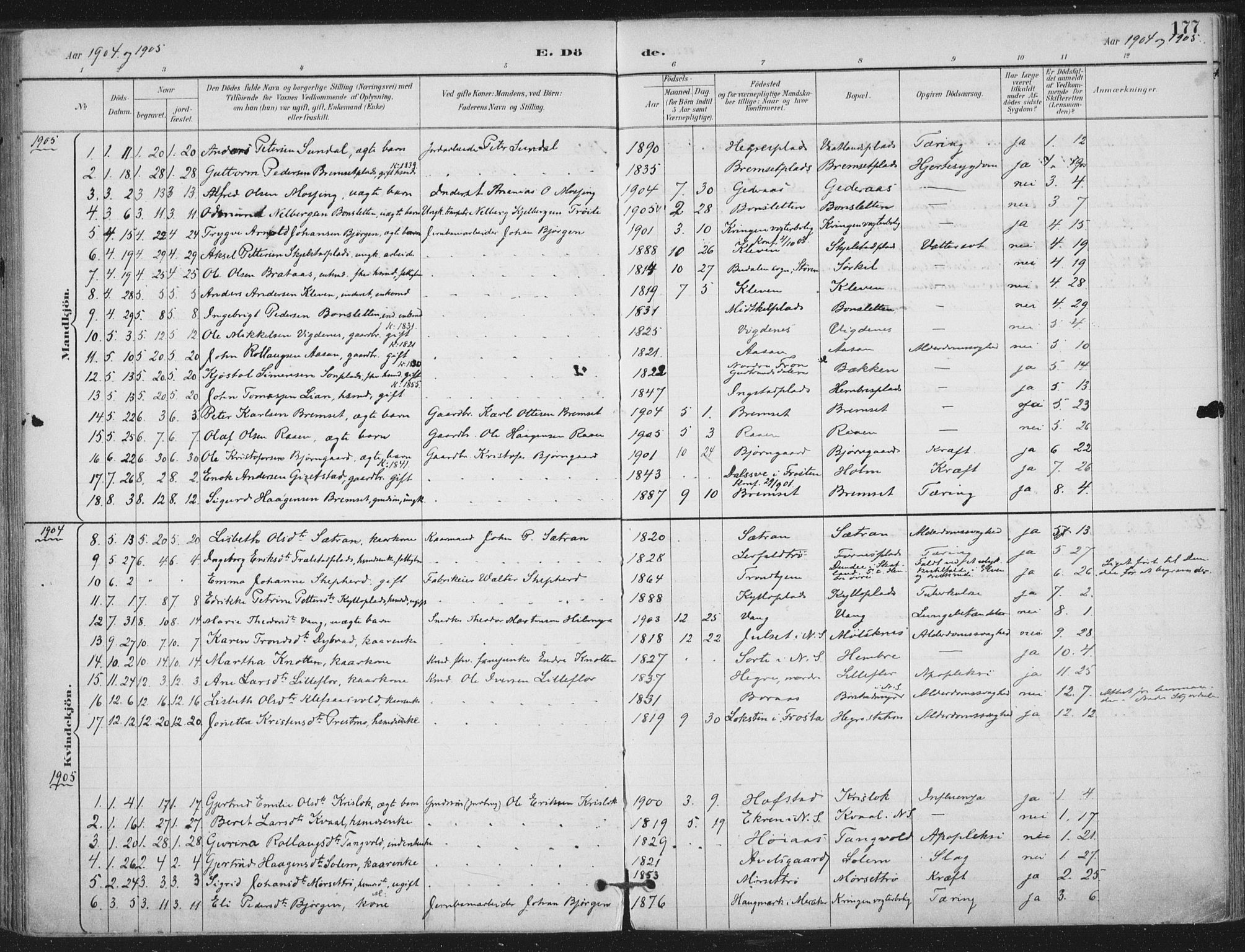 Ministerialprotokoller, klokkerbøker og fødselsregistre - Nord-Trøndelag, SAT/A-1458/703/L0031: Parish register (official) no. 703A04, 1893-1914, p. 177