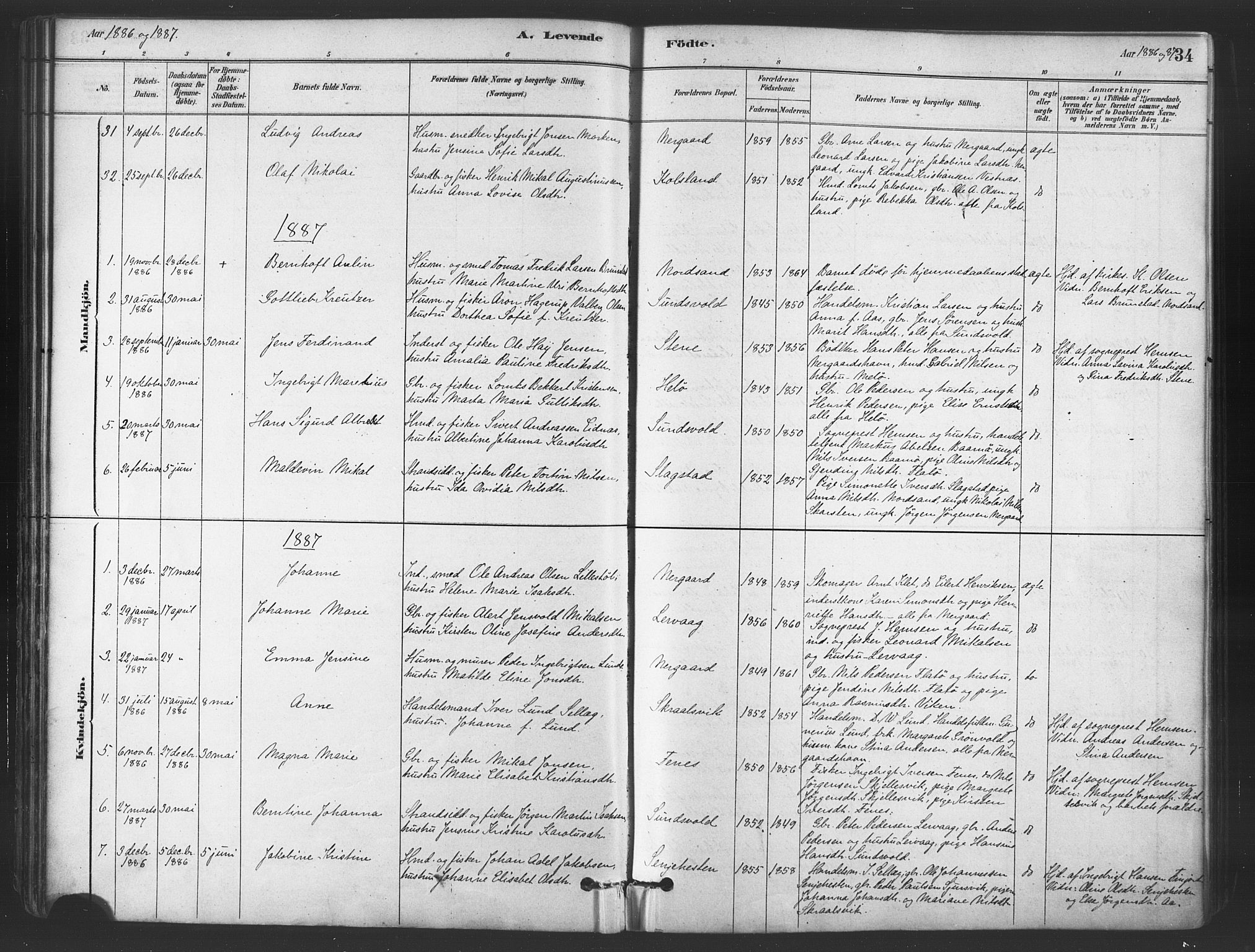 Sand/Bjarkøy sokneprestkontor, AV/SATØ-S-0811/I/Ia/Iaa/L0003kirke: Parish register (official) no. 3, 1878-1892, p. 34