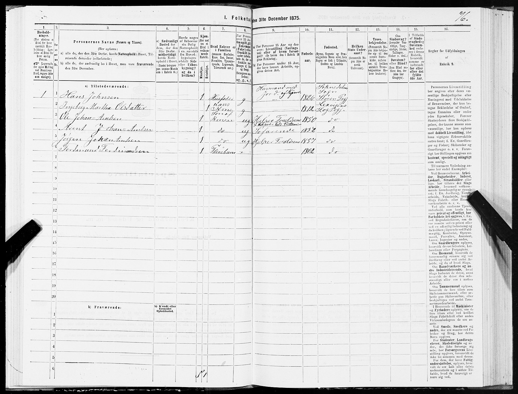 SAT, 1875 census for 1718P Leksvik, 1875, p. 2076