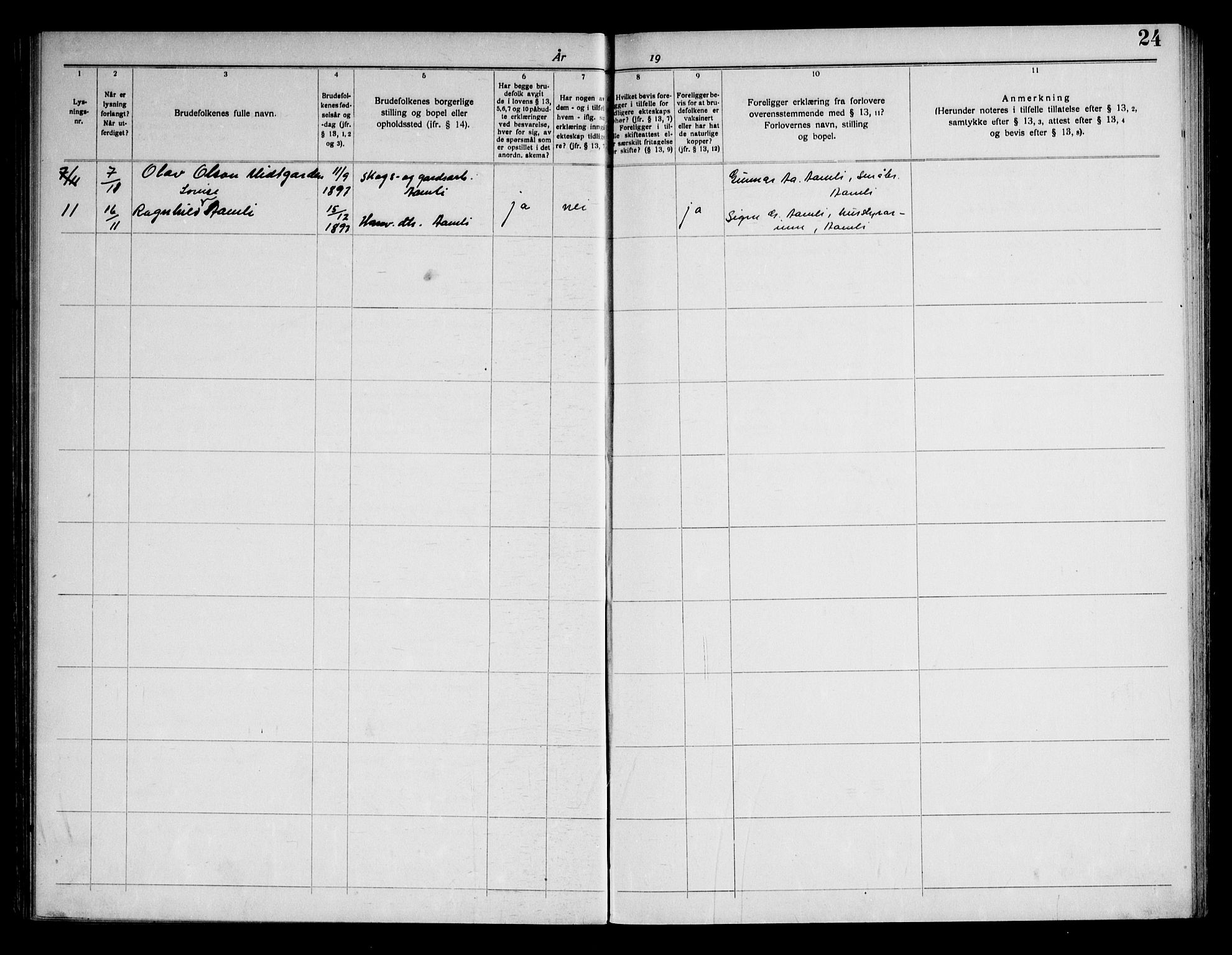 Fyresdal kirkebøker, SAKO/A-263/H/Ha/L0001: Banns register no. 1, 1919-1969, p. 24