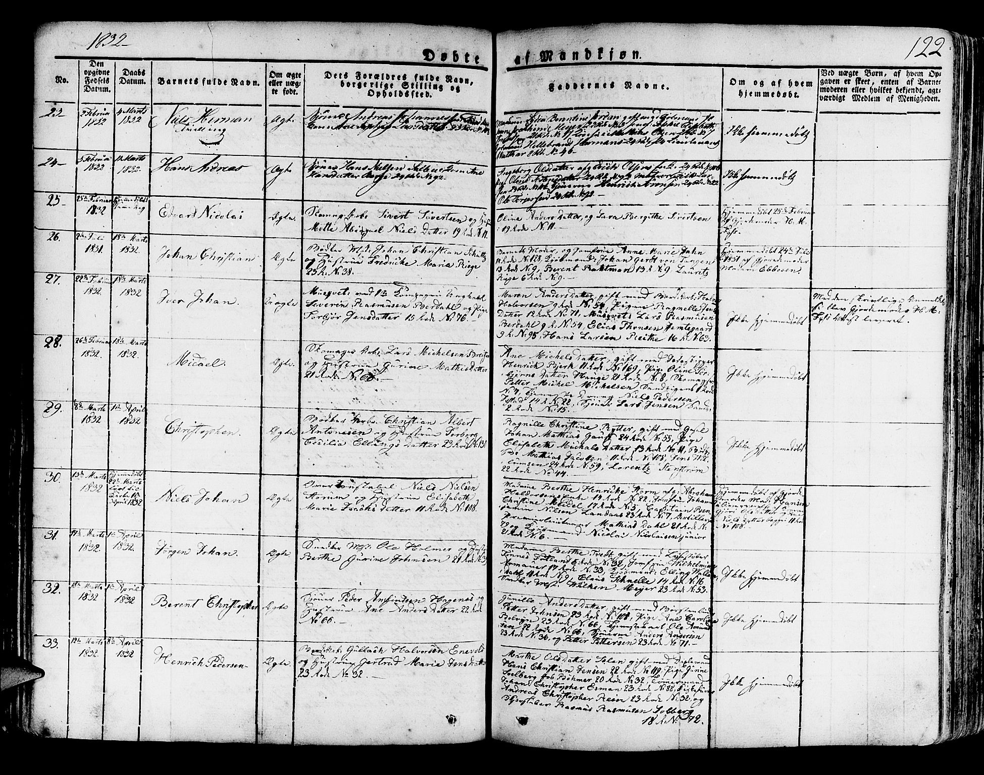 Korskirken sokneprestembete, AV/SAB-A-76101/H/Haa/L0014: Parish register (official) no. A 14, 1823-1835, p. 122