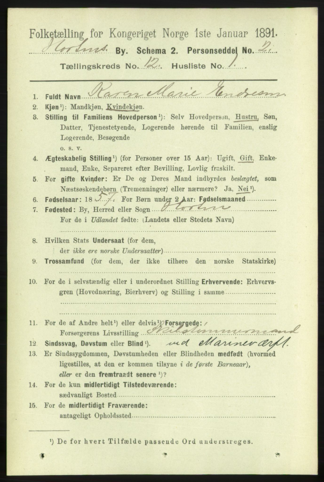 RA, 1891 census for 0703 Horten, 1891, p. 7394