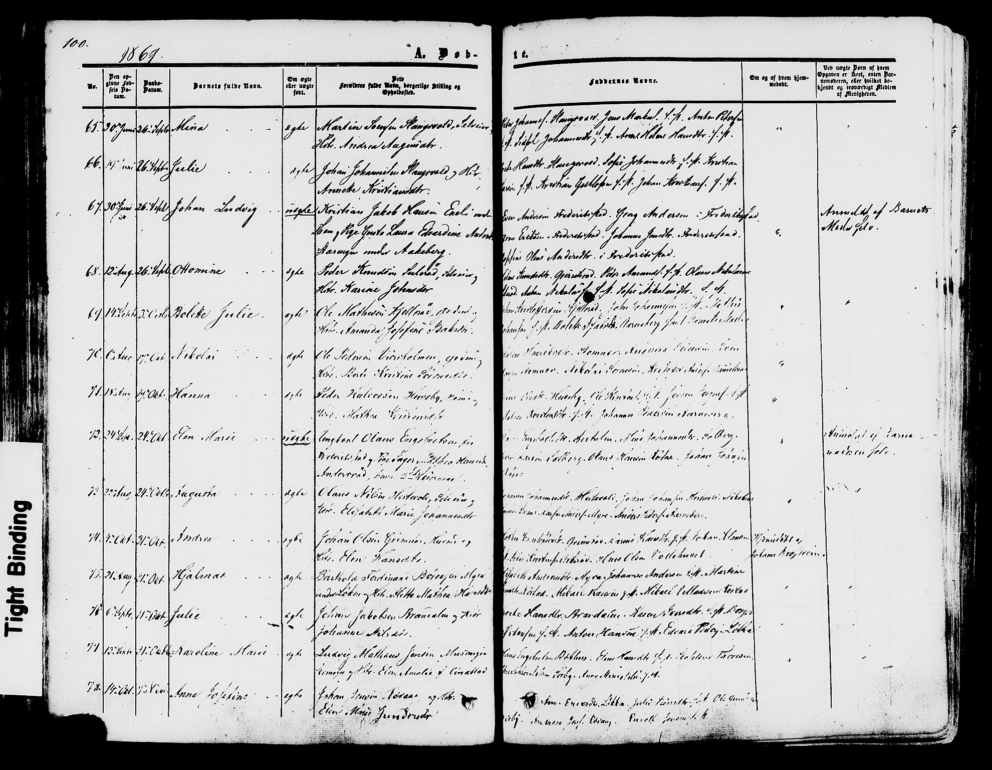 Råde prestekontor kirkebøker, SAO/A-2009/F/Fa/L0006: Parish register (official) no. 6, 1854-1877, p. 100