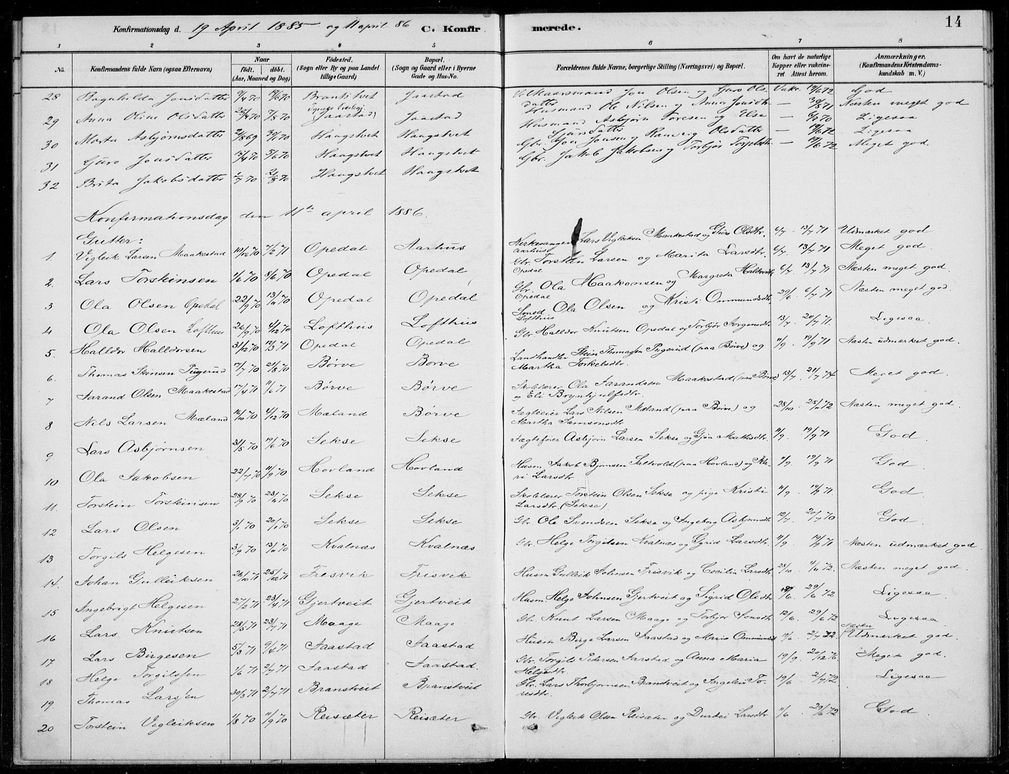 Ullensvang sokneprestembete, SAB/A-78701/H/Haa: Parish register (official) no. B  2, 1880-1910, p. 14