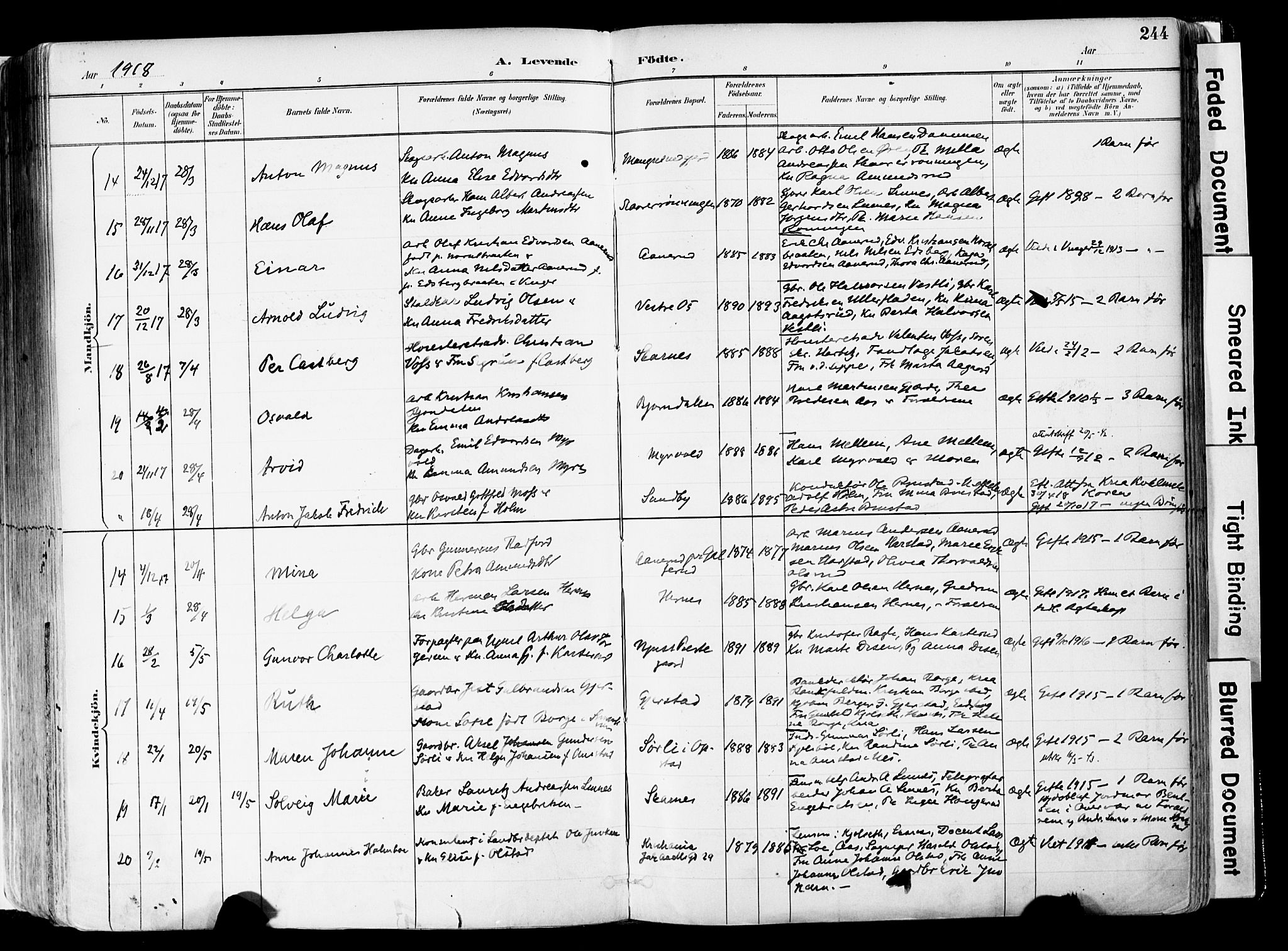 Sør-Odal prestekontor, SAH/PREST-030/H/Ha/Haa/L0006: Parish register (official) no. 6, 1886-1931, p. 244