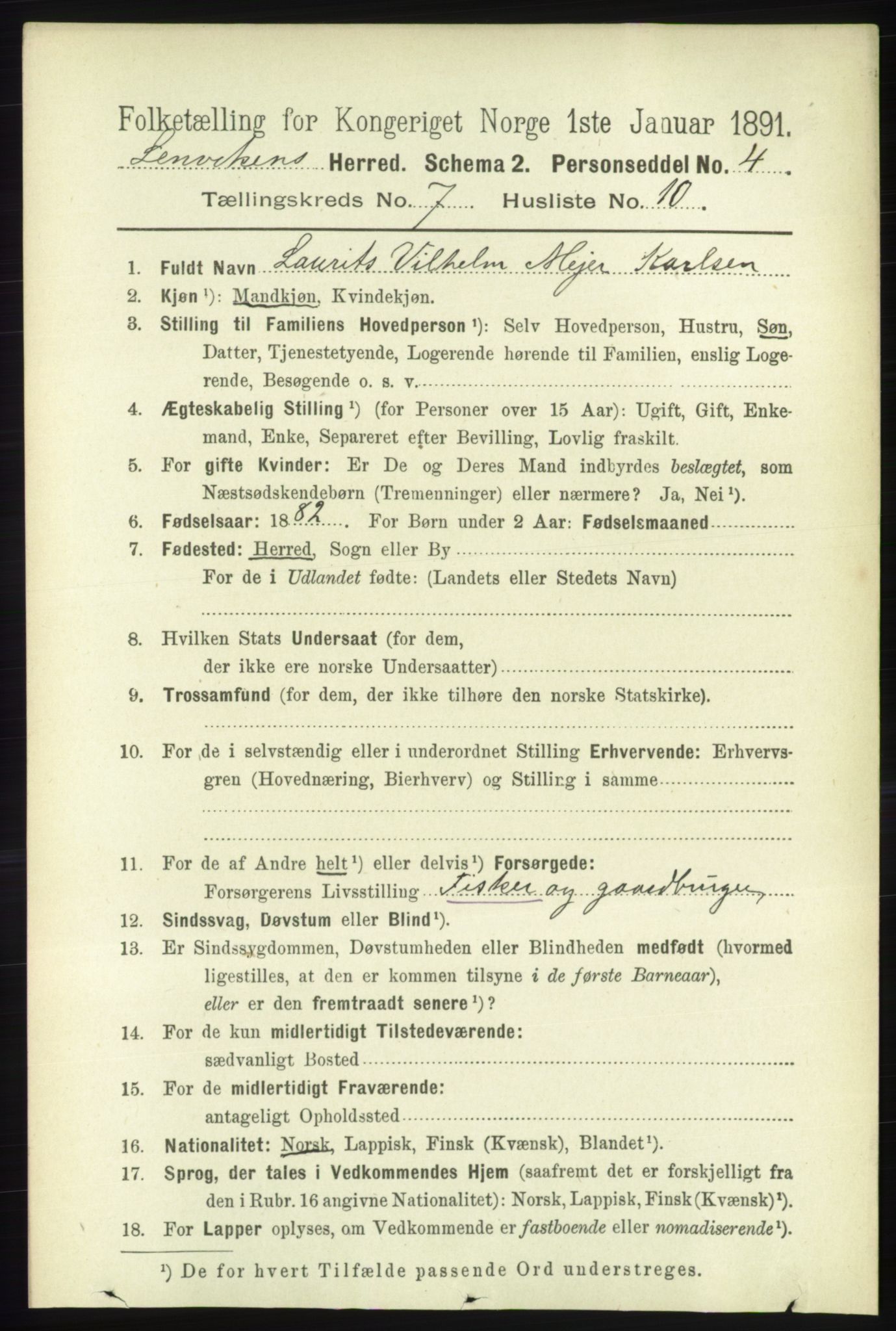 RA, 1891 census for 1931 Lenvik, 1891, p. 3833