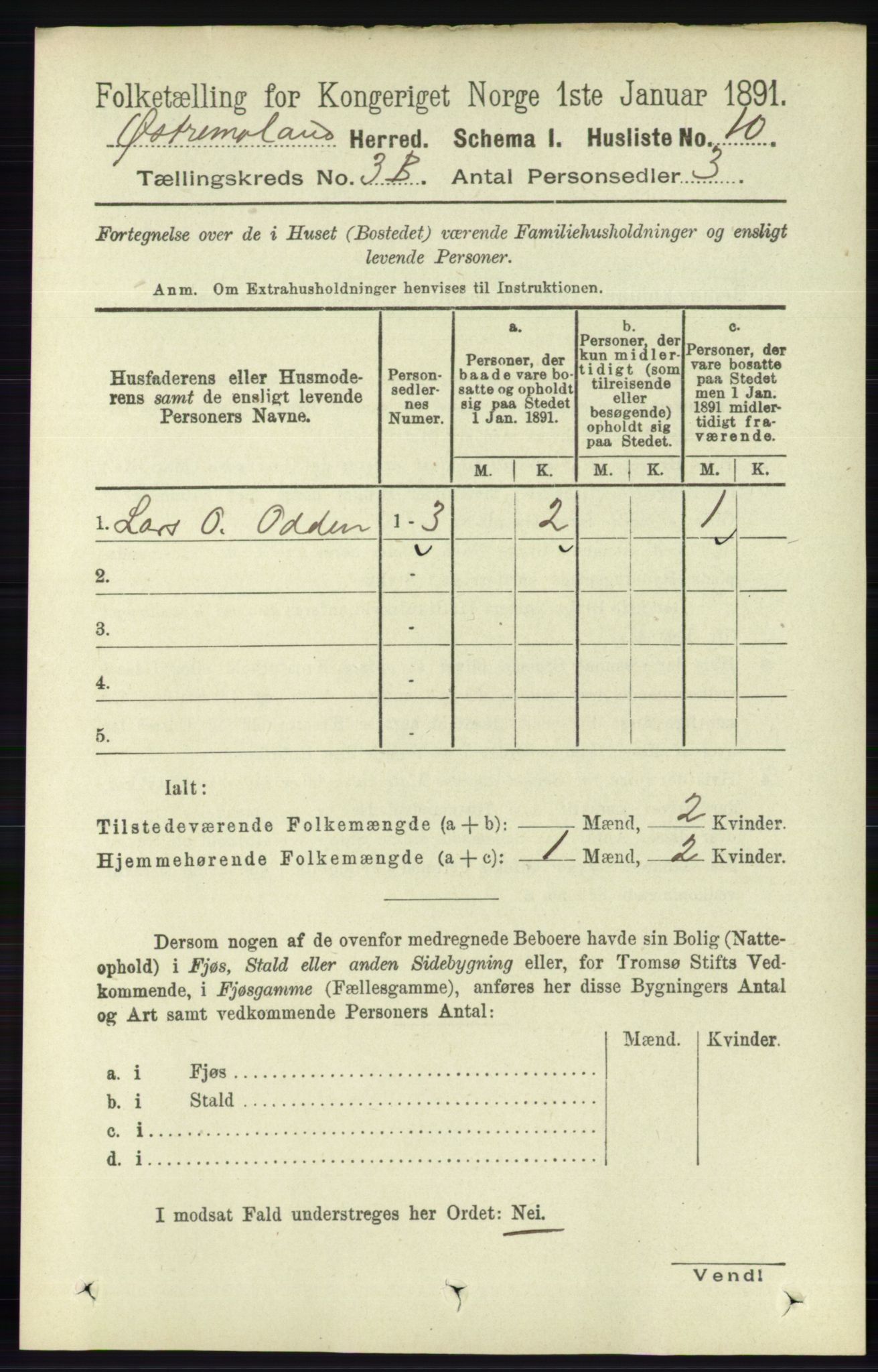 RA, 1891 census for 0918 Austre Moland, 1891, p. 1721