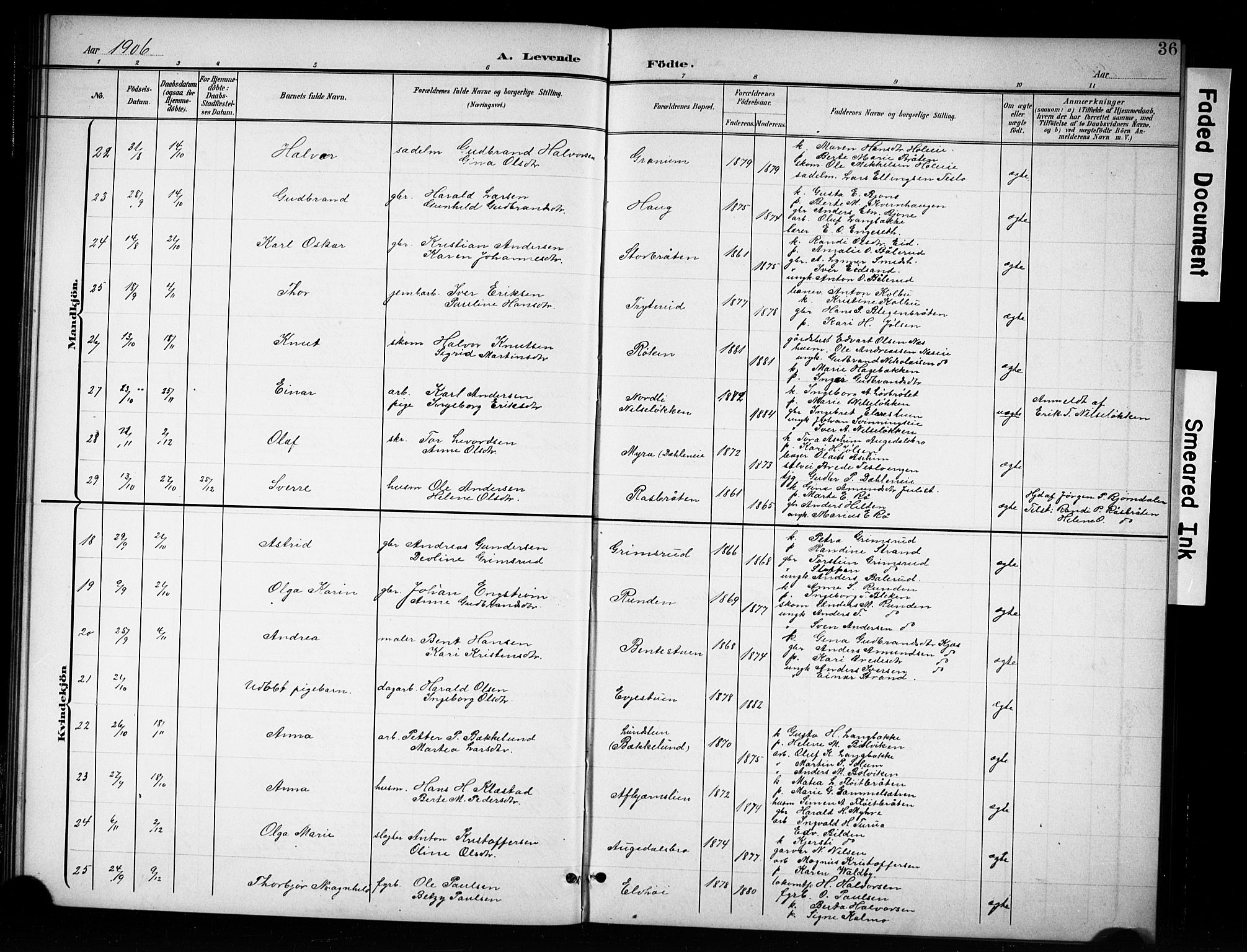 Brandbu prestekontor, AV/SAH-PREST-114/H/Ha/Hab/L0005: Parish register (copy) no. 5, 1900-1913, p. 36