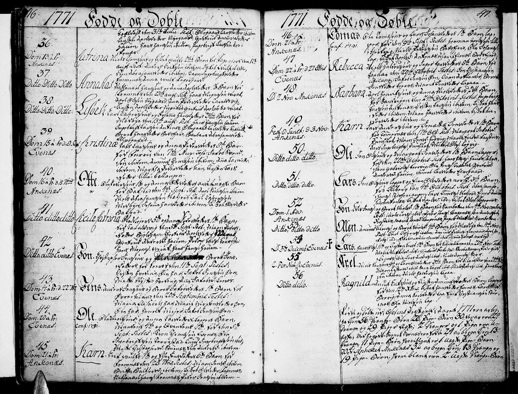 Ministerialprotokoller, klokkerbøker og fødselsregistre - Nordland, SAT/A-1459/863/L0892: Parish register (official) no. 863A04, 1765-1794, p. 46-47